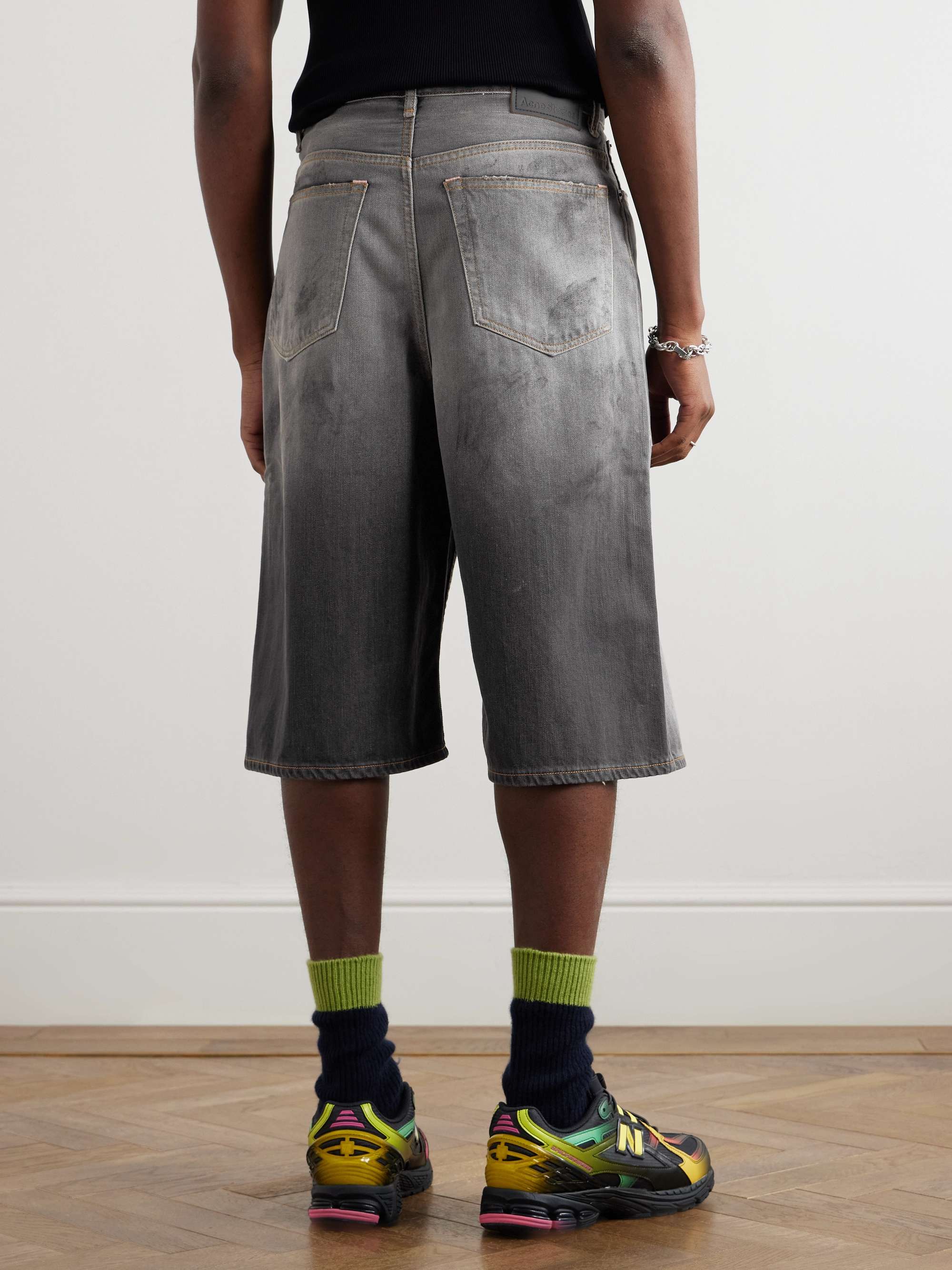 Judda Wide-Leg Distressed Paint-Splattered Denim Shorts view