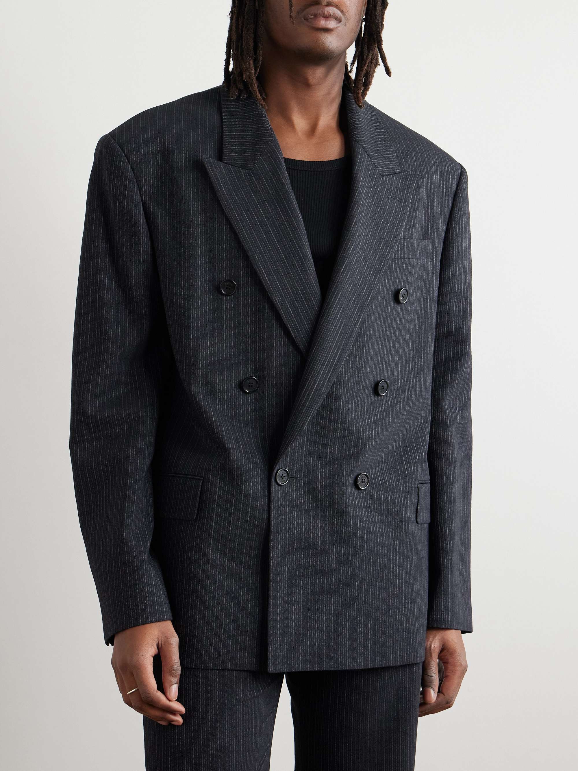 Jarvel Double-Breasted Pinstriped Wool-Blend Suit Jacket view