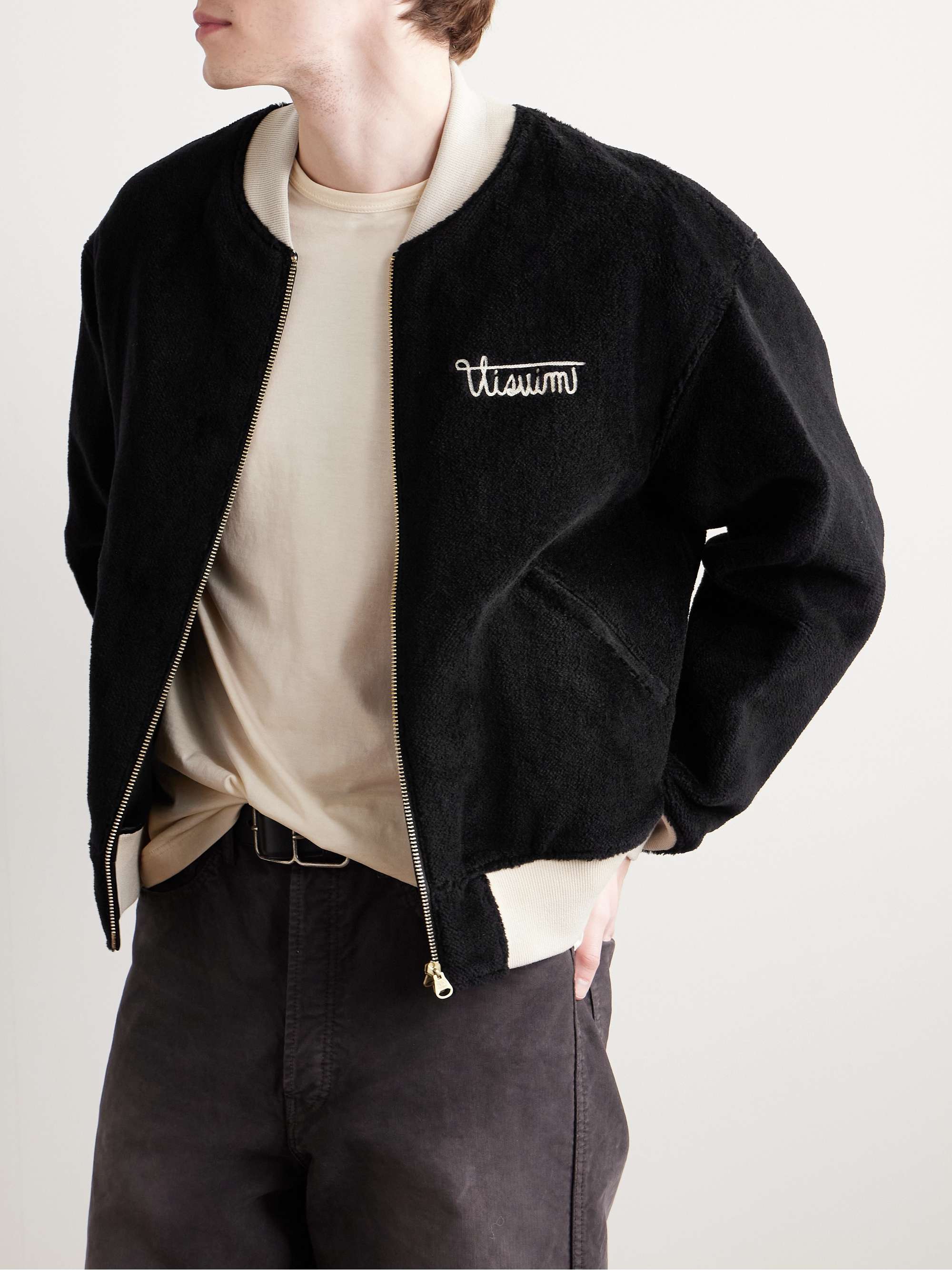 Reversible Embroidered Wool-Fleece and Silk-Satin Bomber Jacket view