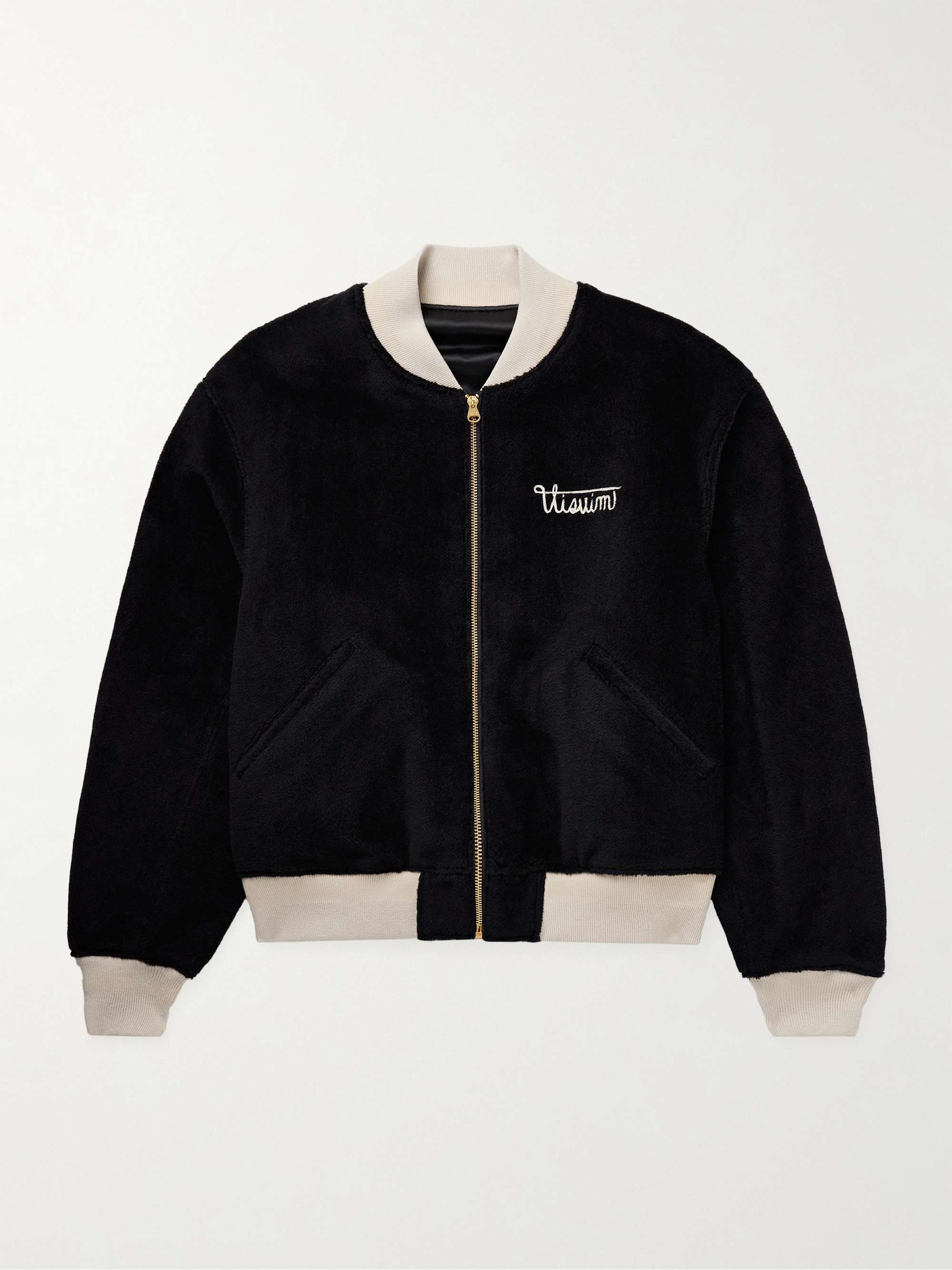 Reversible Embroidered Wool-Fleece and Silk-Satin Bomber Jacket view