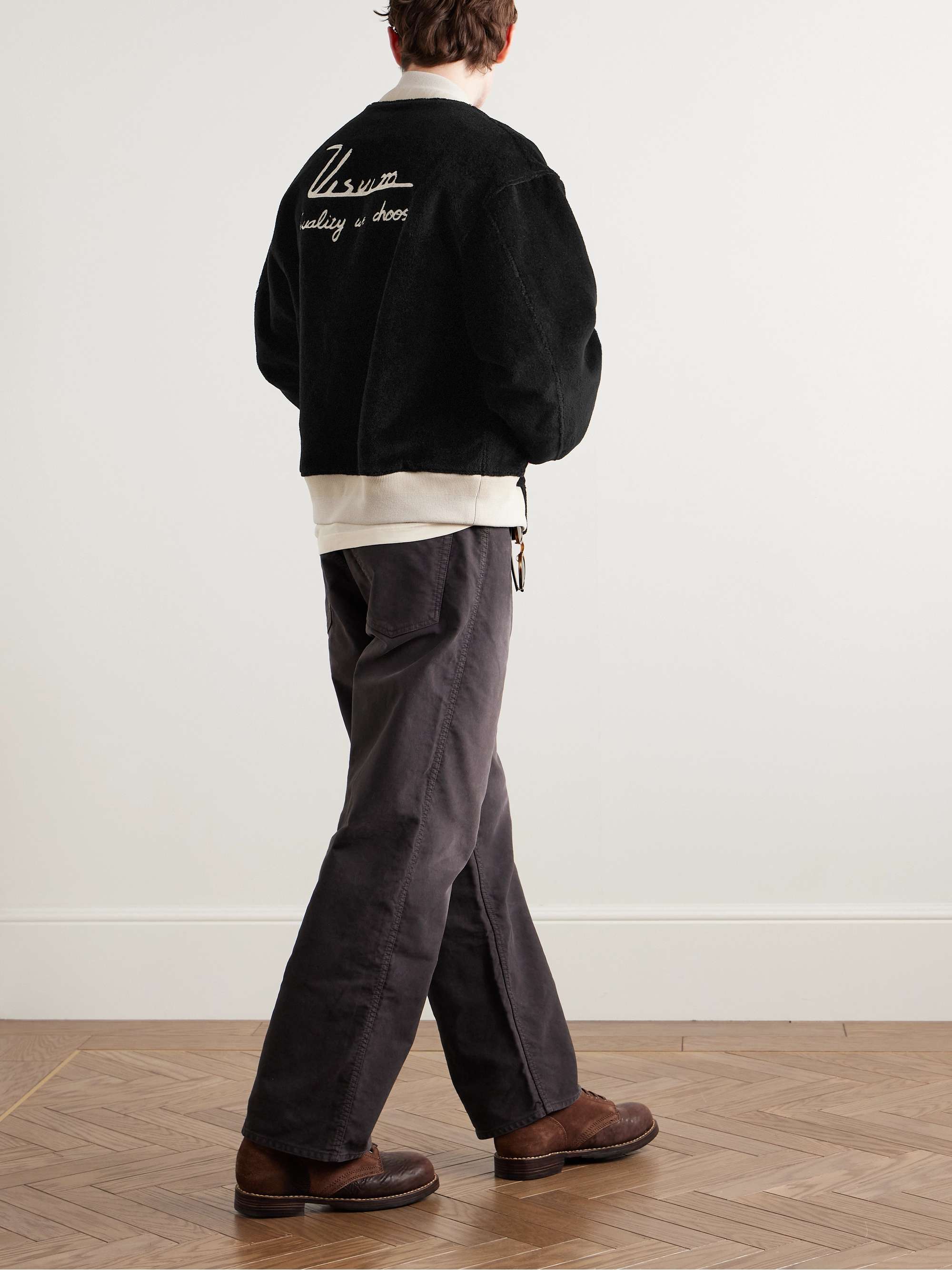 Reversible Embroidered Wool-Fleece and Silk-Satin Bomber Jacket view