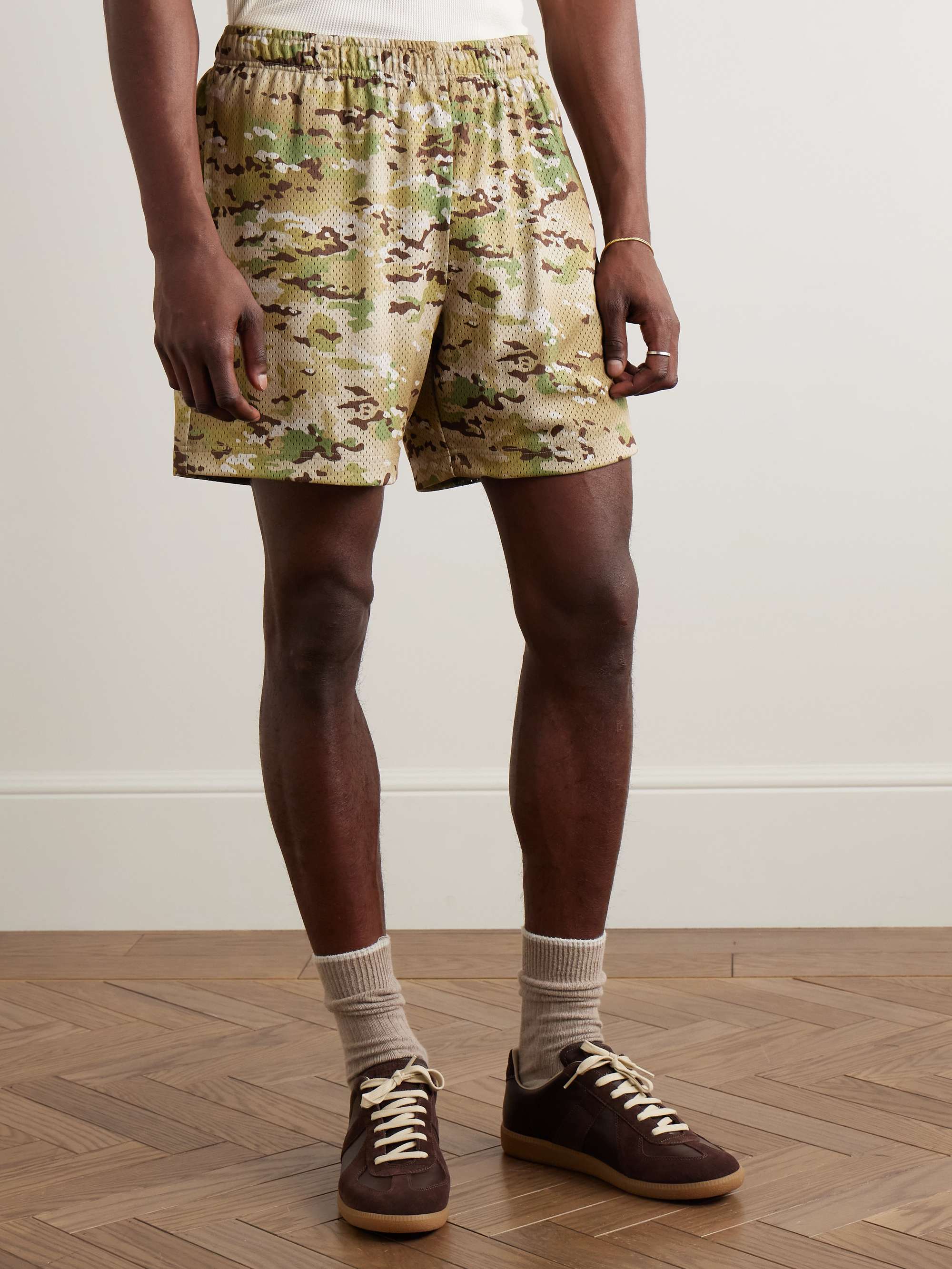 Practice Wide-Leg Camouflage-Print Mesh Drawstring Shorts view