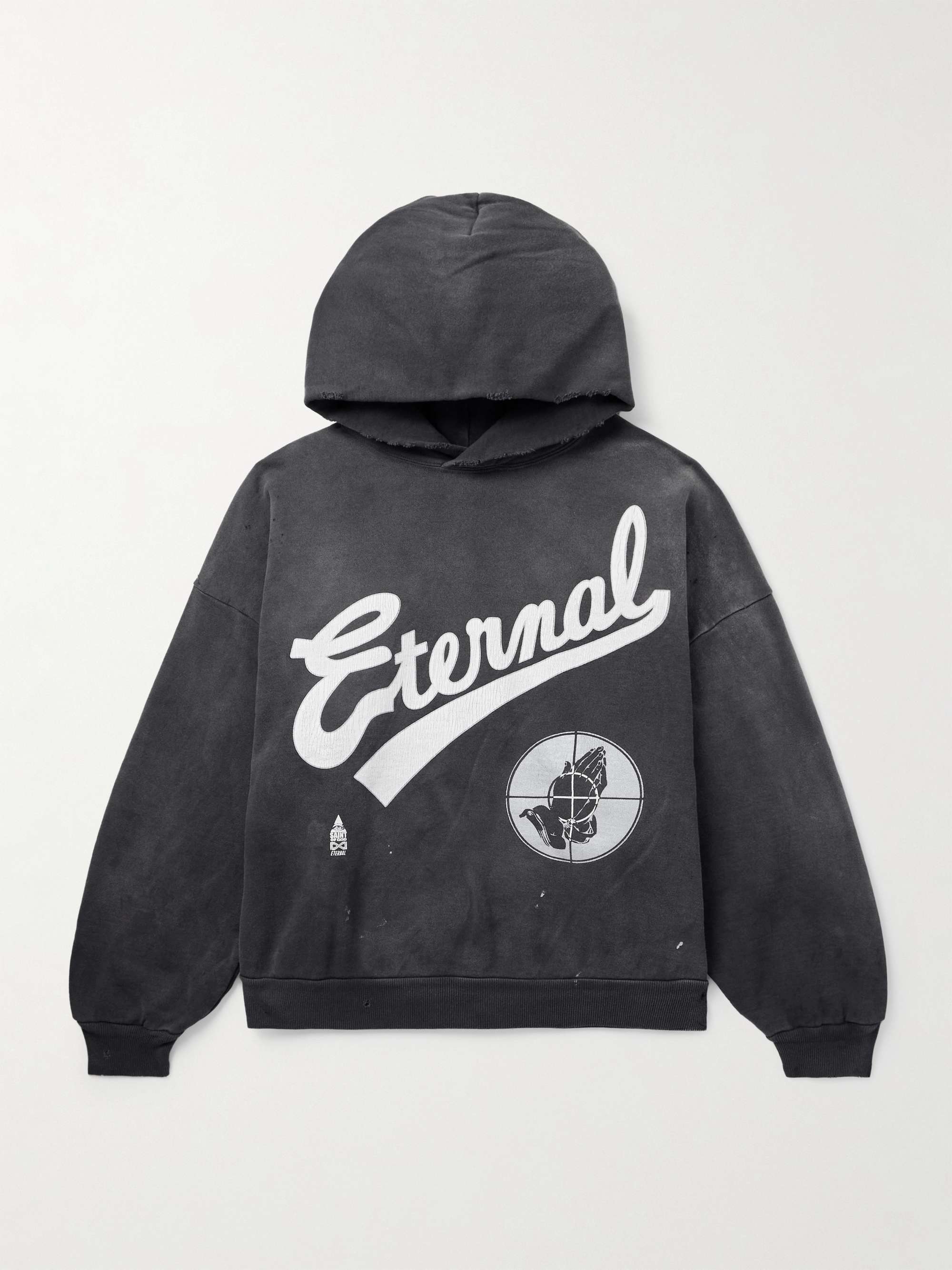 + Fear of God Distressed Logo-Print Cotton-Jersey Hoodie view