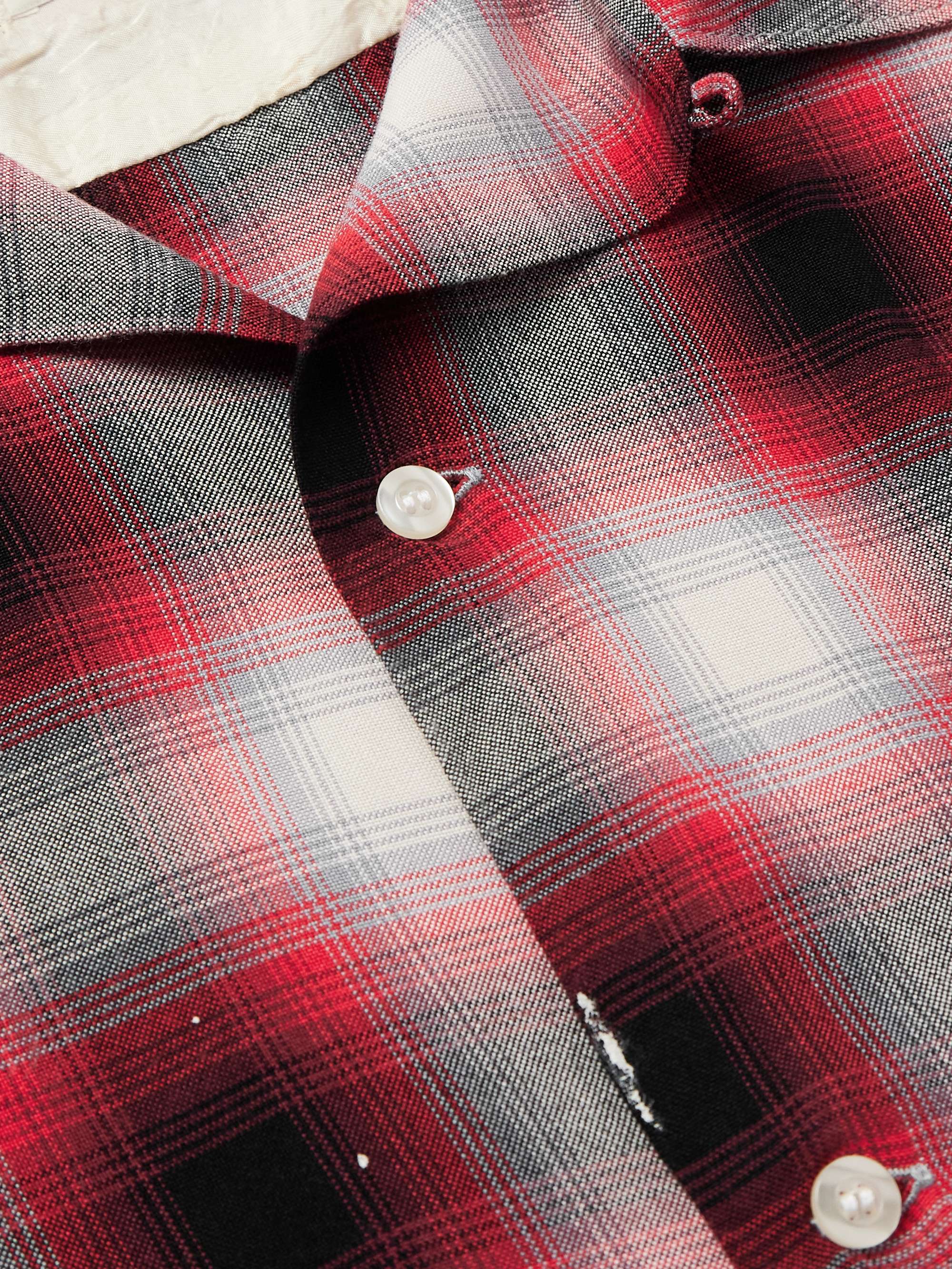 + LASTMAN Convertible-Collar Distressed Paint-Splattered Checked Oxford Shirt view