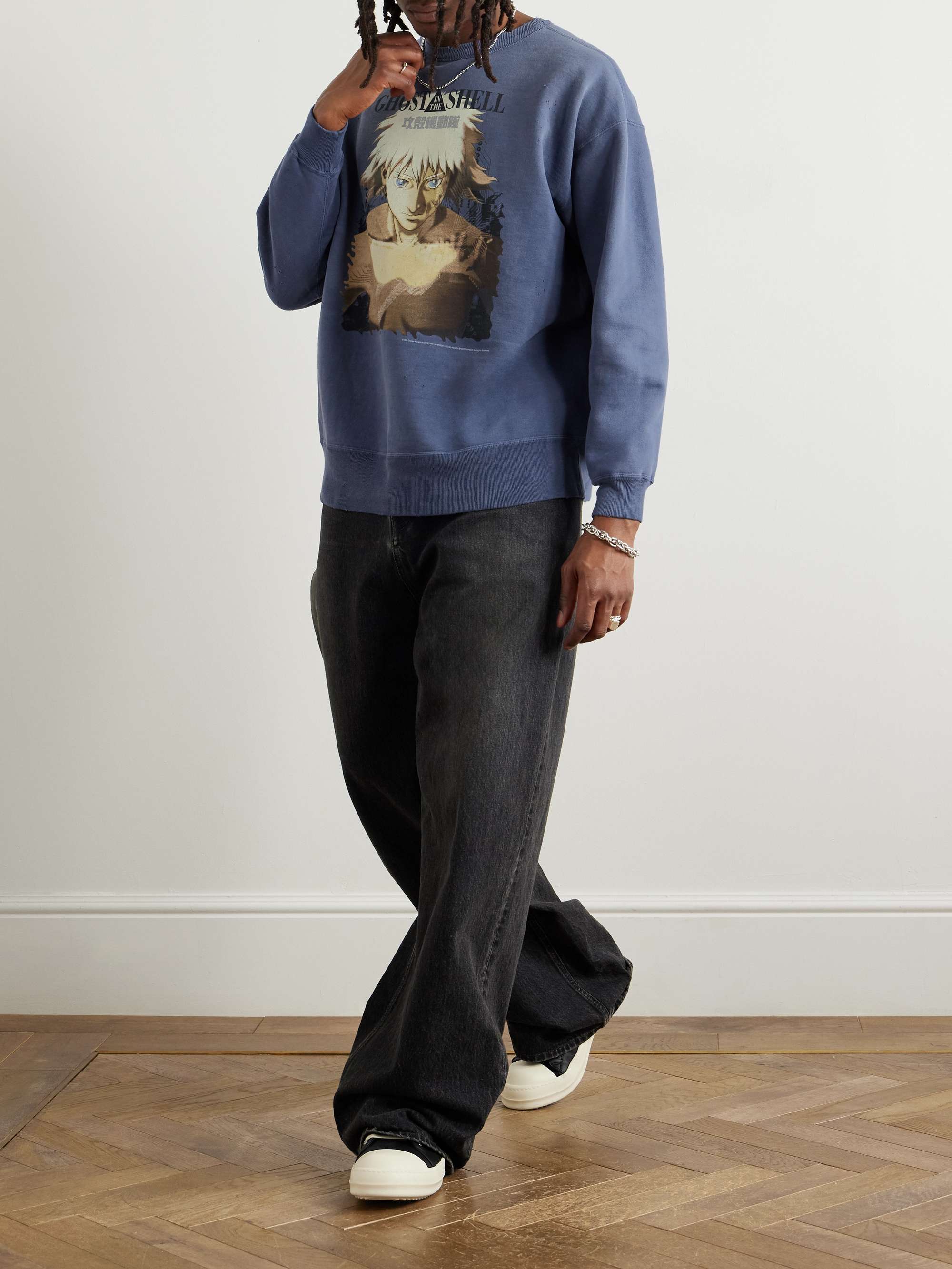 + Ghost in the Shell Distressed Printed Cotton-Jersey Sweatshirt view