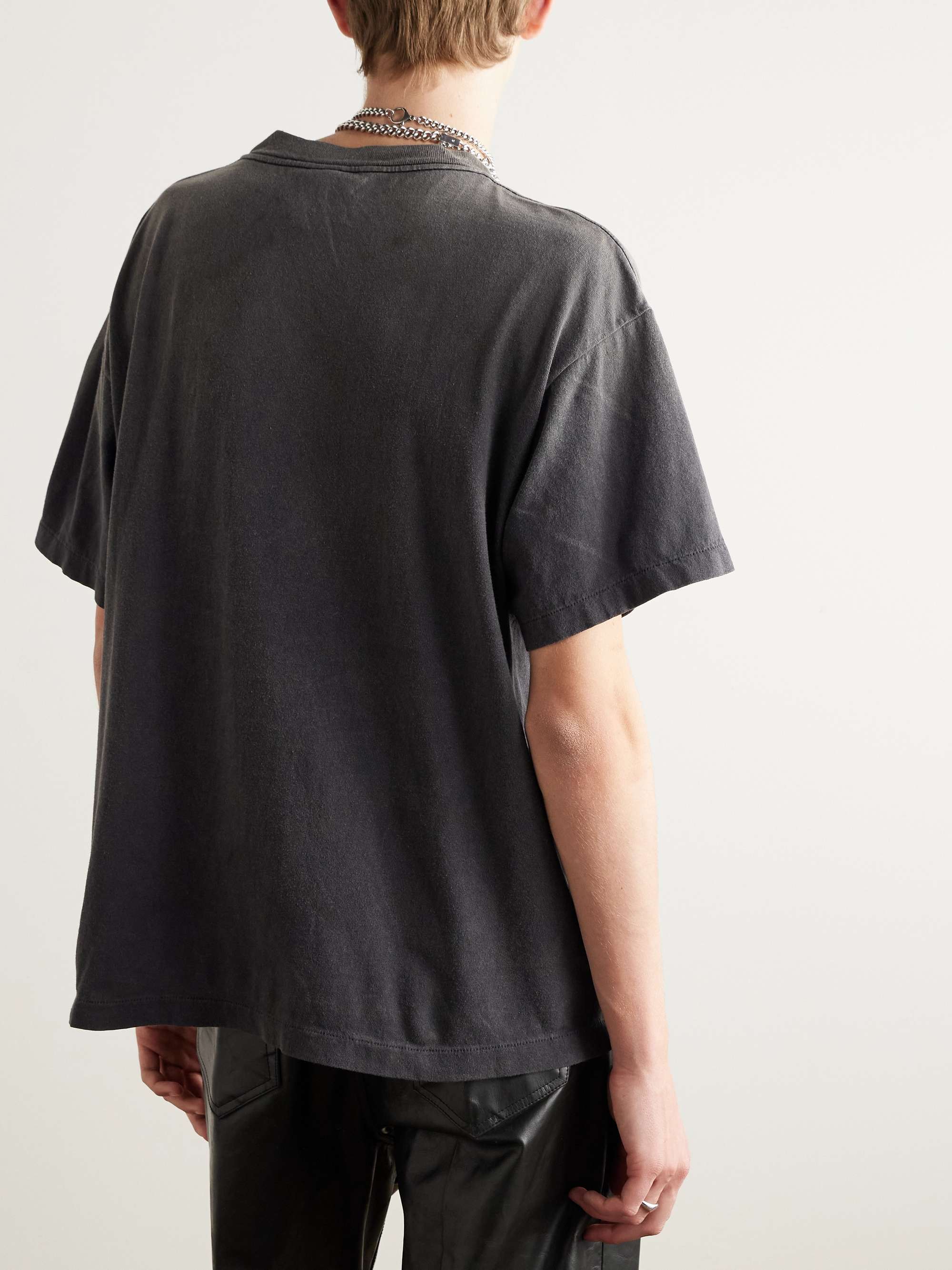 Psychotic Saint Distressed Printed Cotton-Jersey T-Shirt view