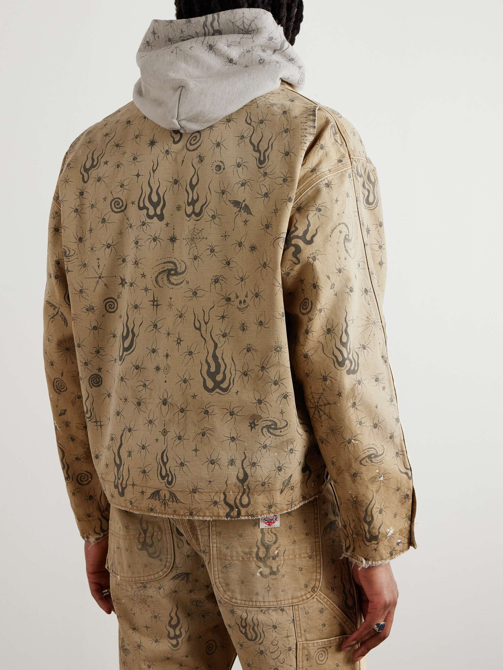 + Dr. Woo Corduroy-Trimmed Distressed Printed Cotton-Canvas Jacket view