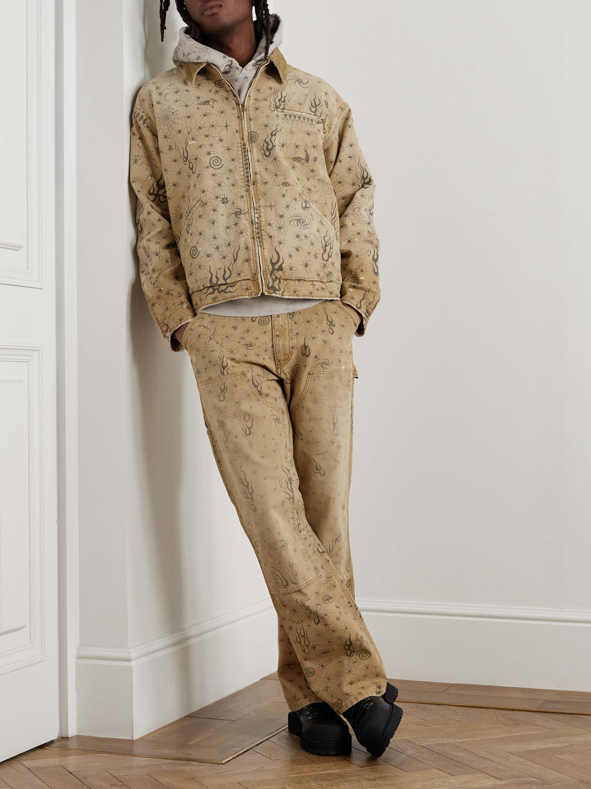 + Dr. Woo Corduroy-Trimmed Distressed Printed Cotton-Canvas Jacket view