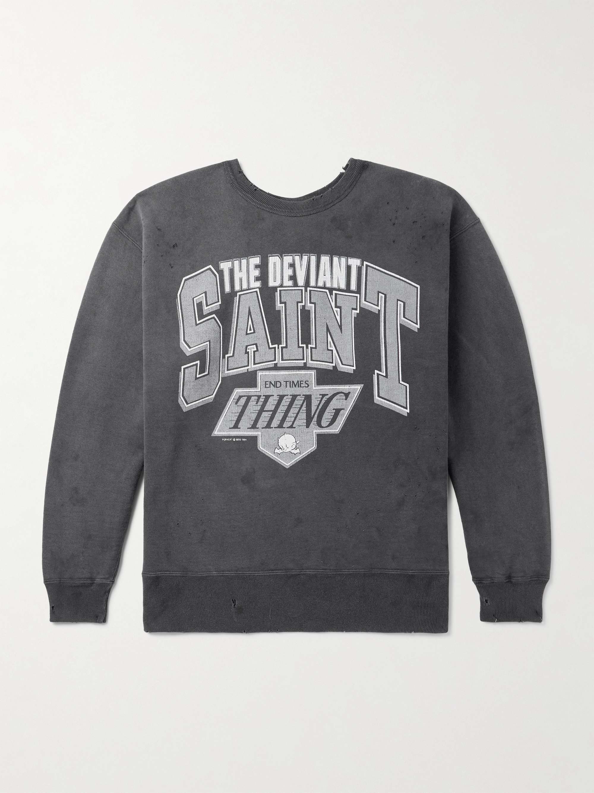 The Deviant Distressed Logo-Print Cotton-Jersey Sweatshirt view