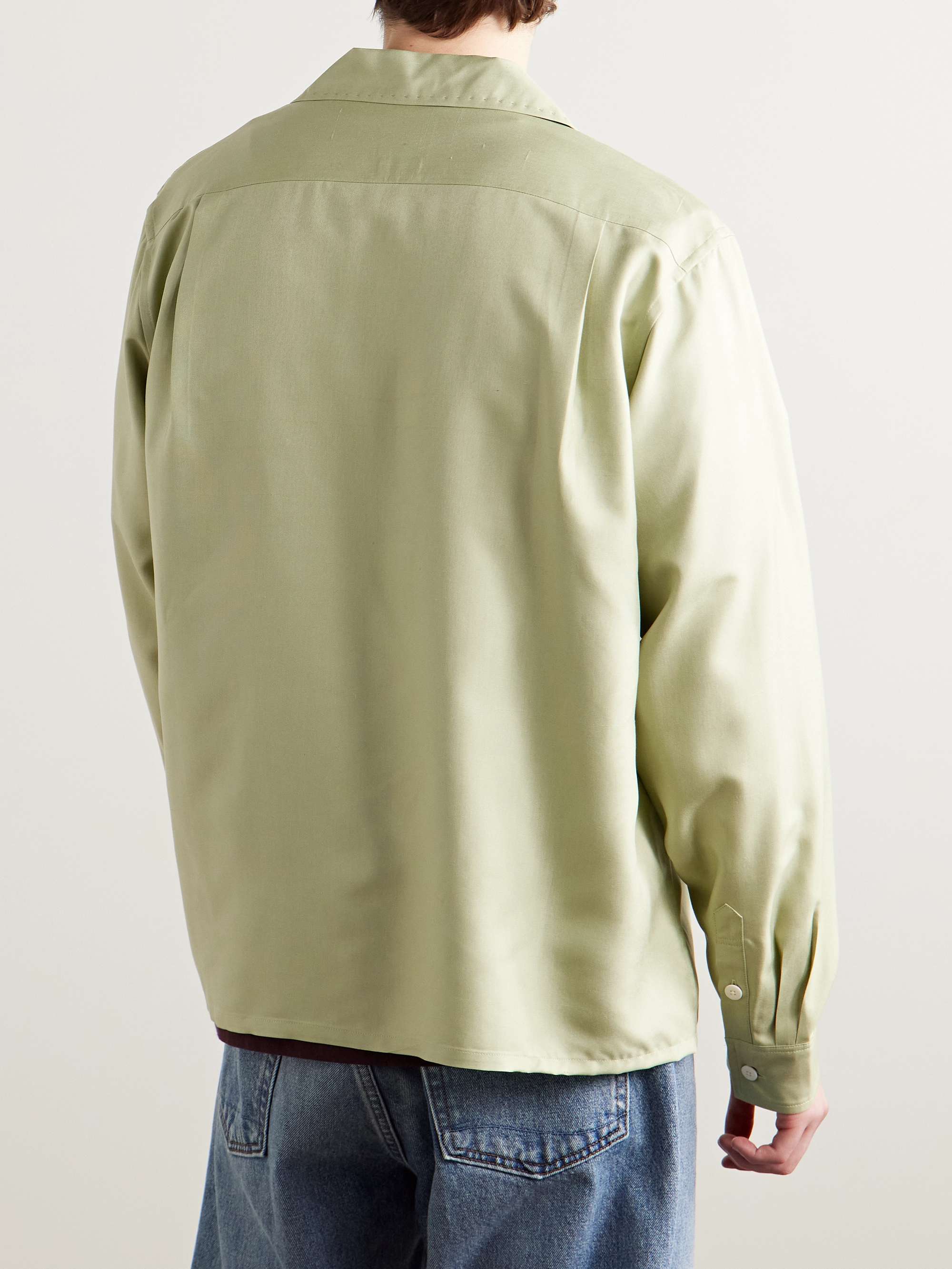 Keesey Convertible-Collar Silk-Shantung Shirt view
