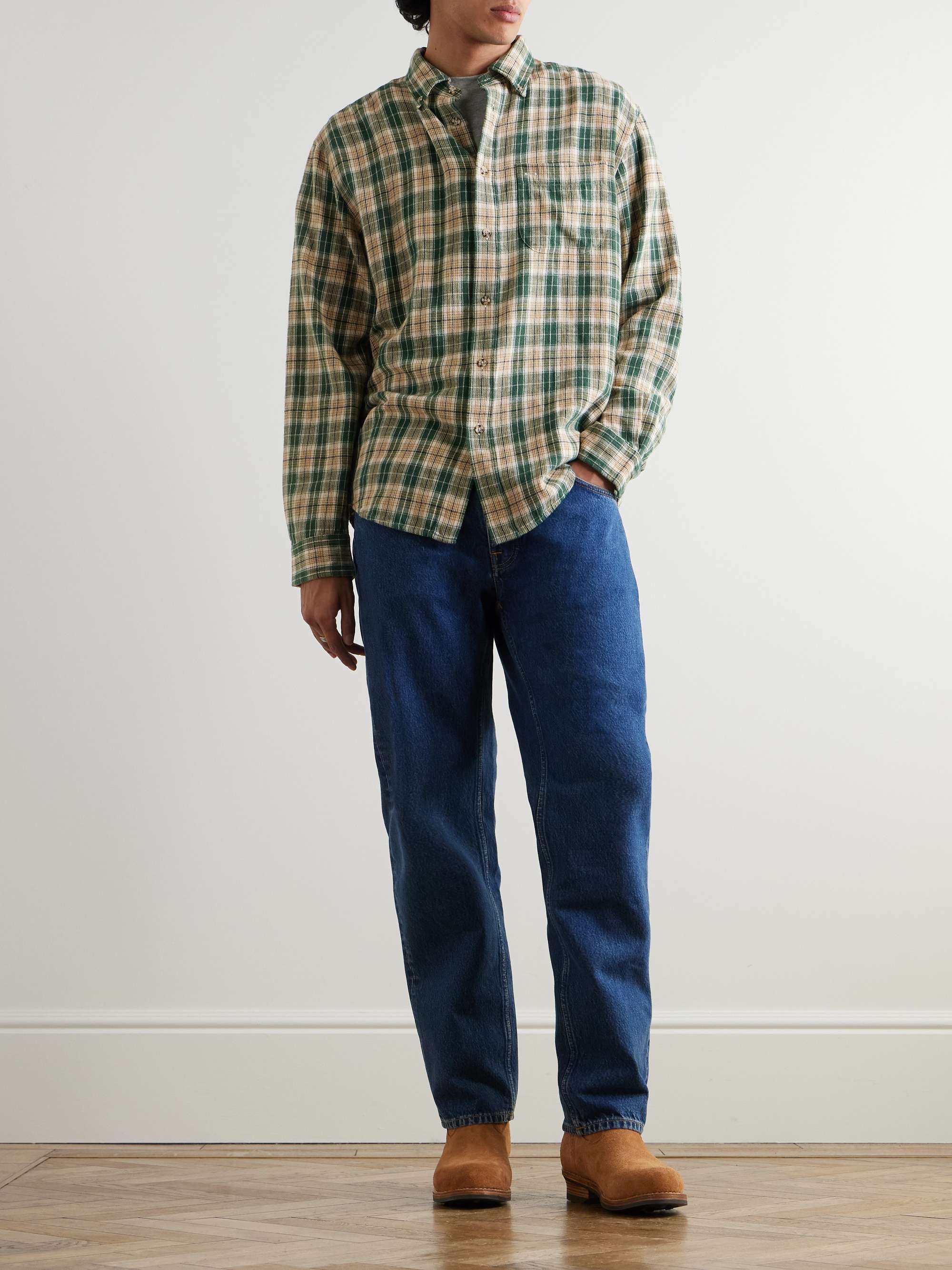 Julian Button-Down Collar Checked Cotton and Linen-Blend Shirt view