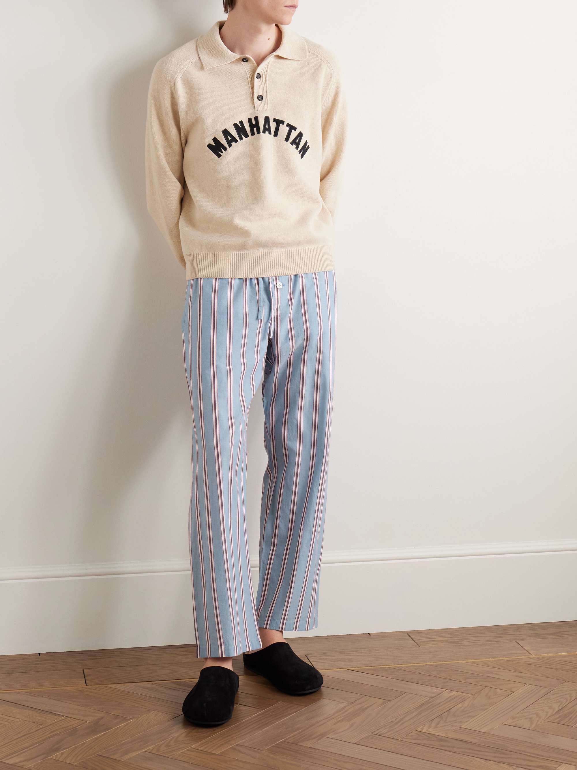 Regatta Straight-Leg Striped Cotton-Voile Drawstring Trousers view
