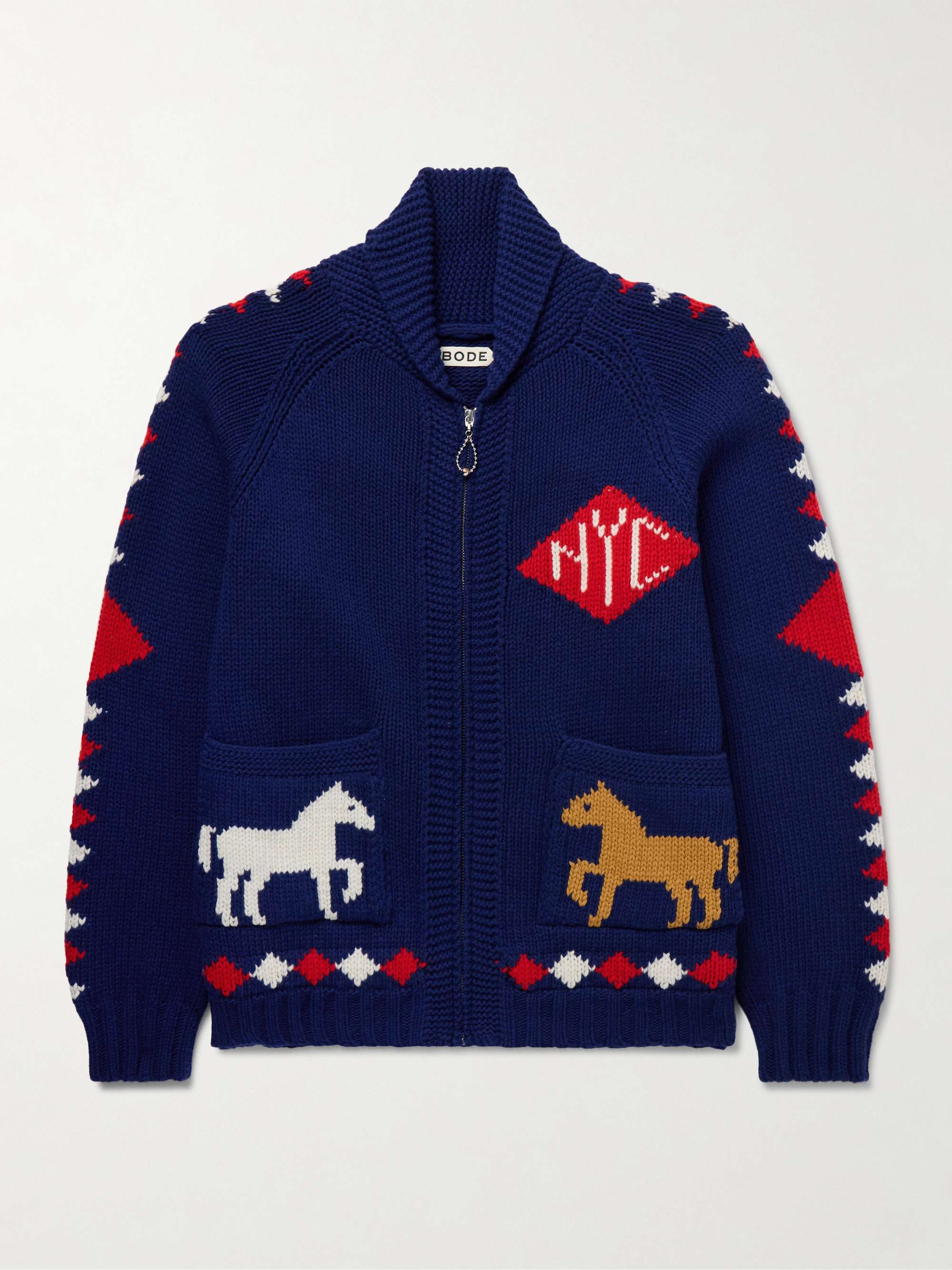 Diamond Corral Shawl-Collar Merino Wool-Jacquard Cardigan view