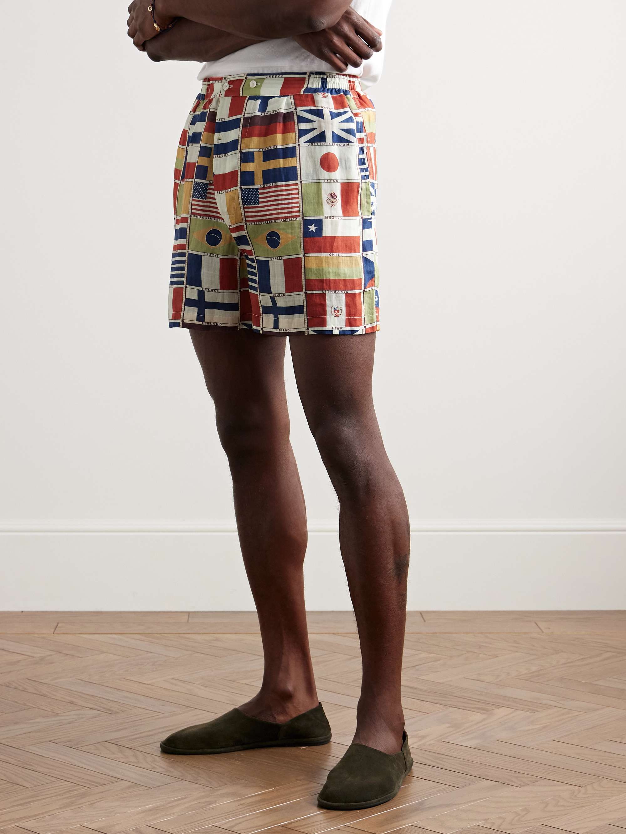 International Straight-Leg Printed Linen Shorts view