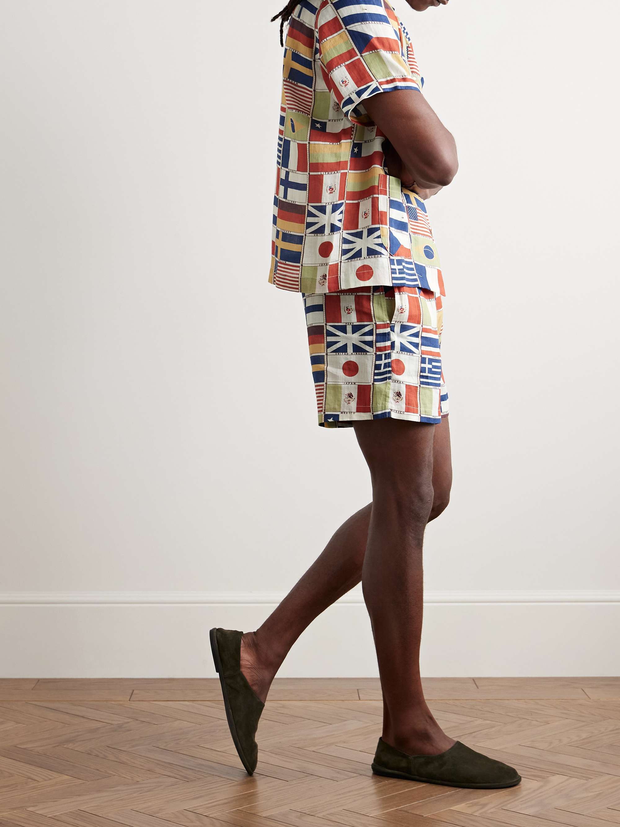 International Straight-Leg Printed Linen Shorts view