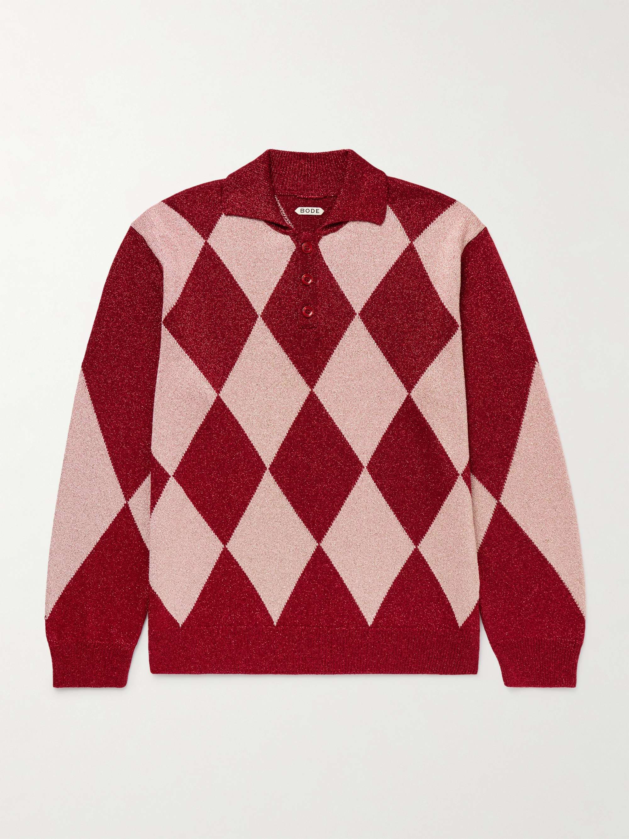 Argyle Metallic Jacquard-Knit Polo Shirt view