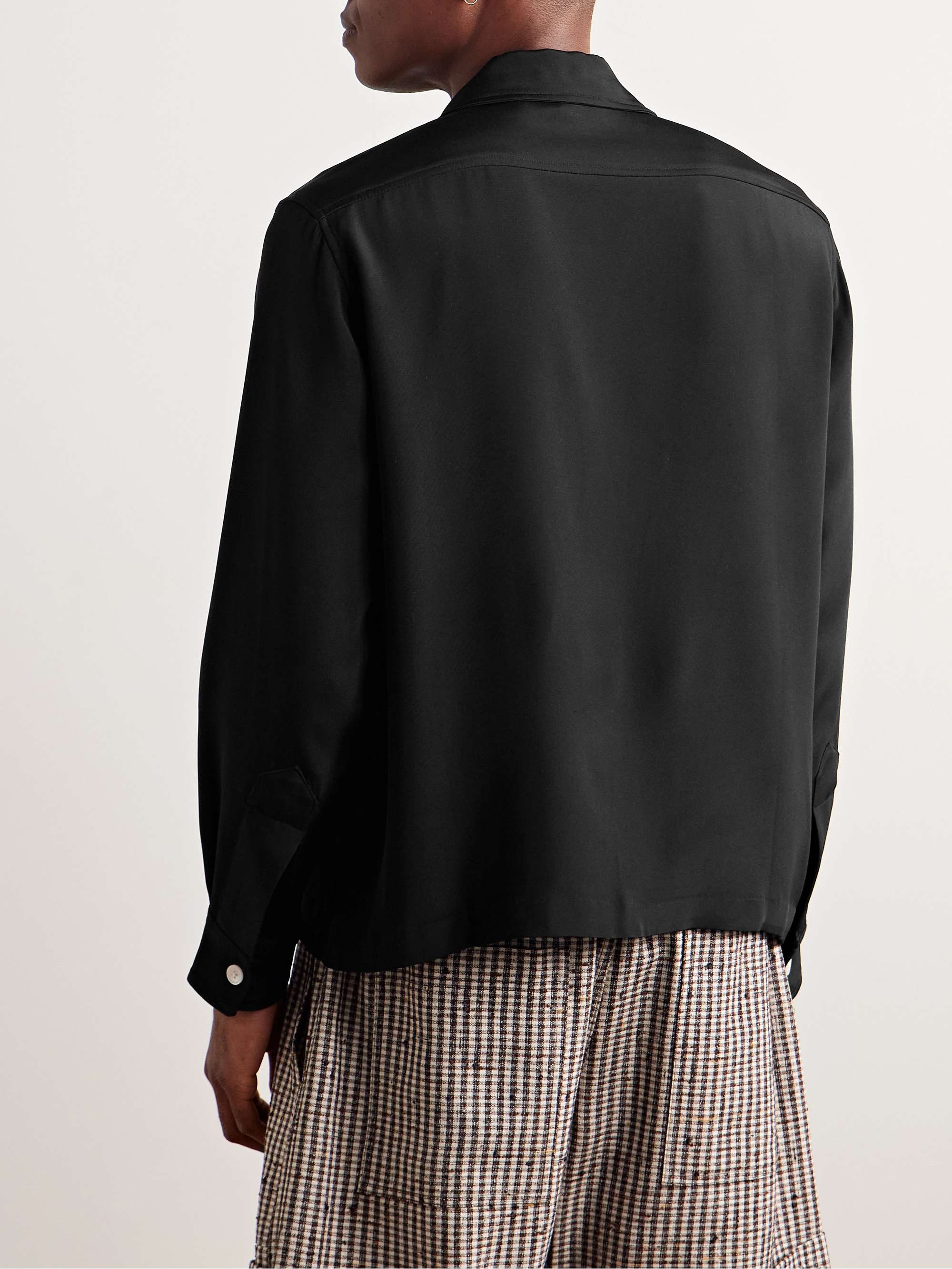 Camp-Collar Appliquéd Silk Shirt view