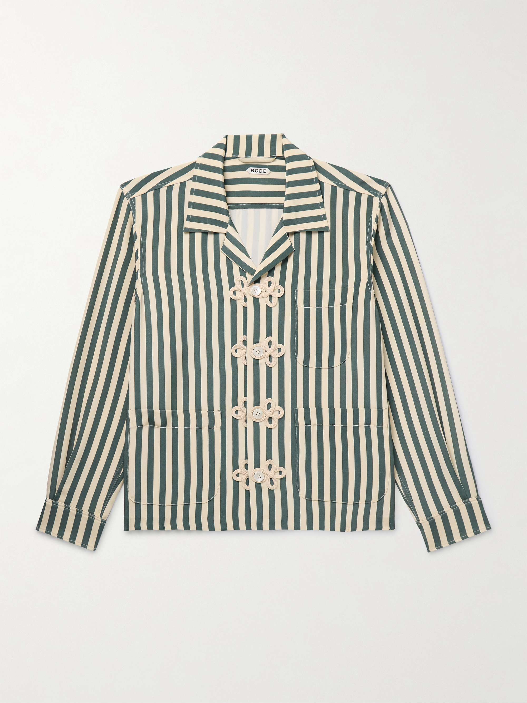 Trillium Camp-Collar Appliquéd Striped Silk Shirt view