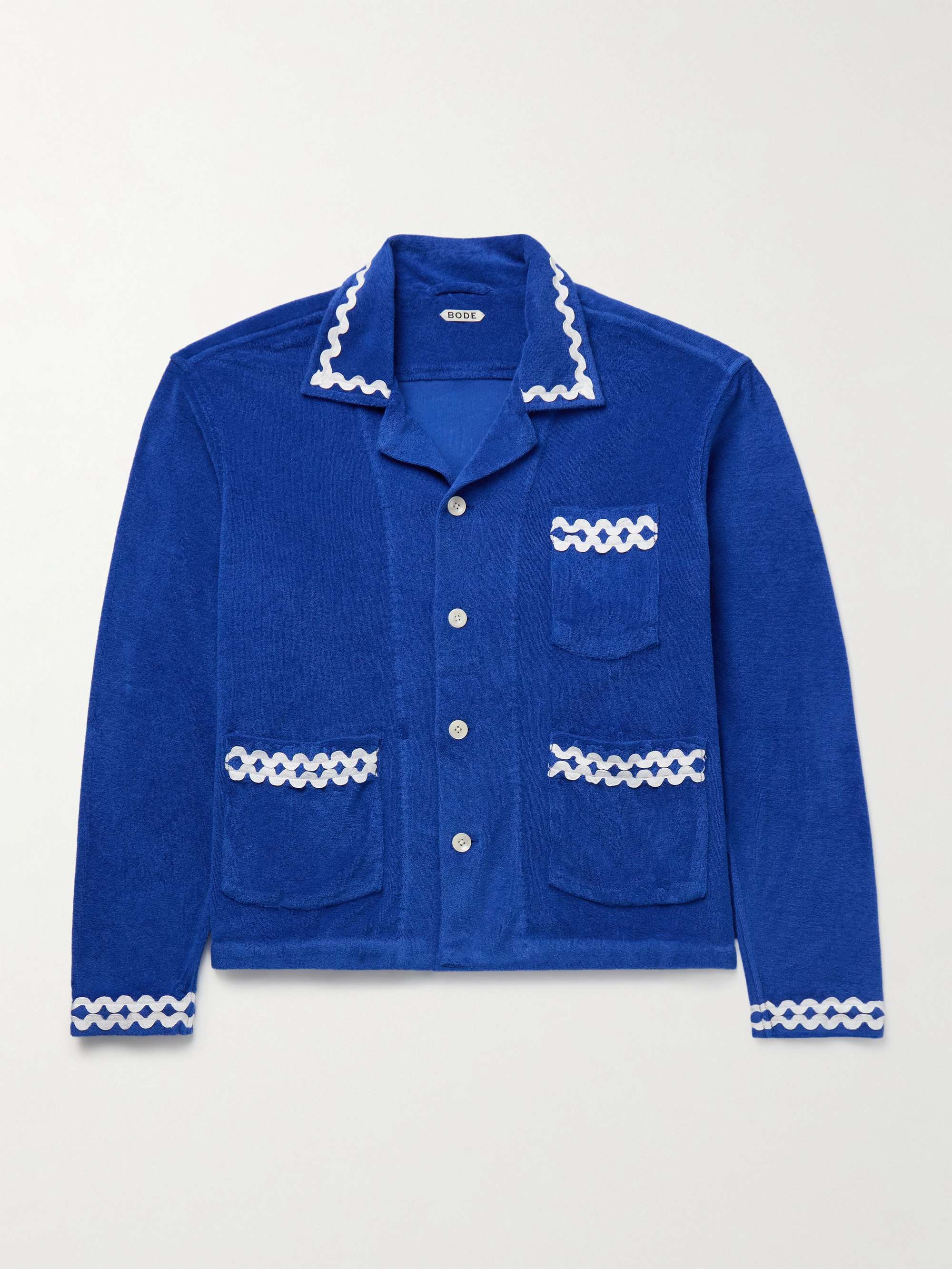 Camp-Collar Grosgrain-Trimmed Cotton-Terry Overshirt view