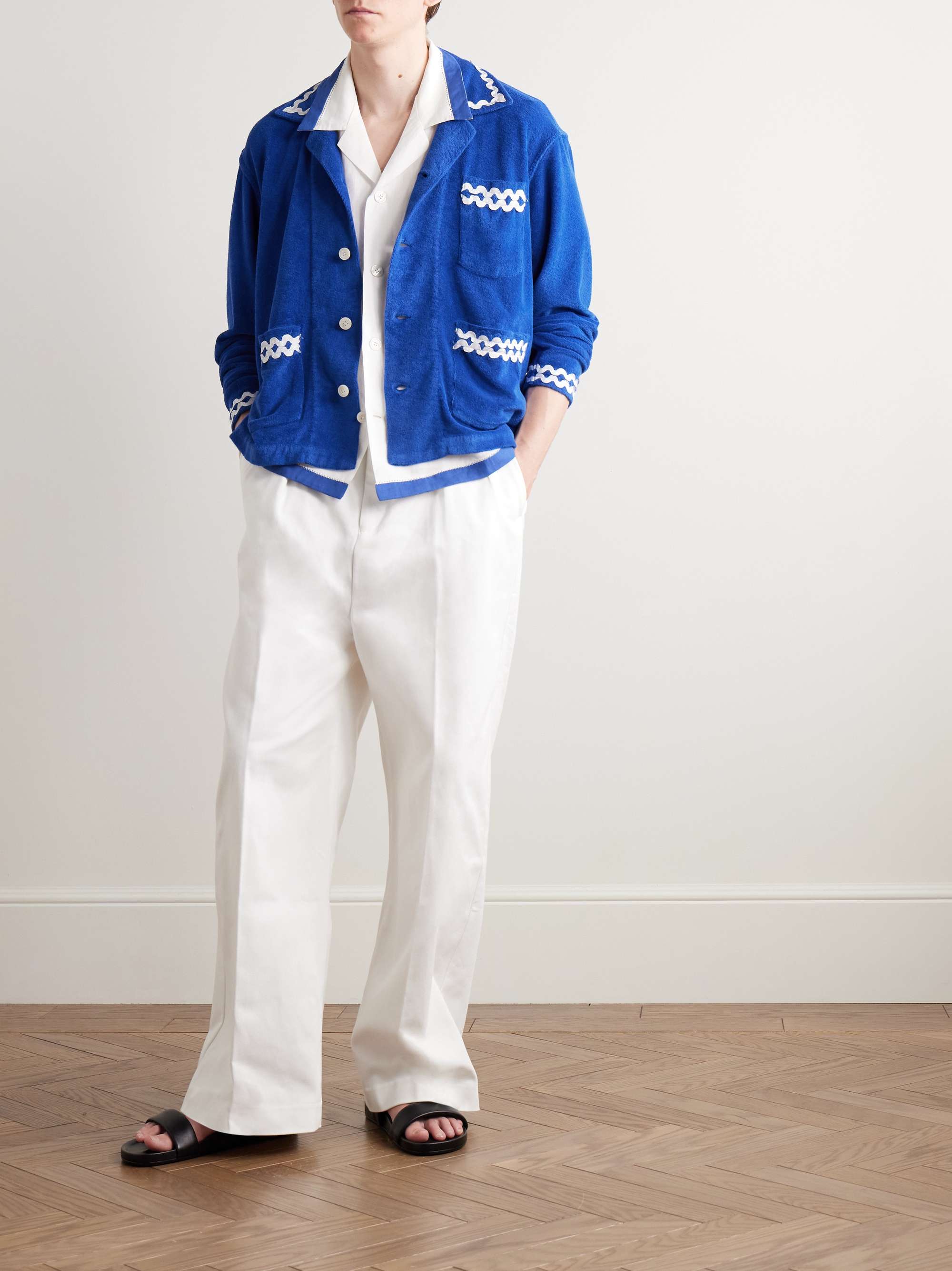 Camp-Collar Grosgrain-Trimmed Cotton-Terry Overshirt view