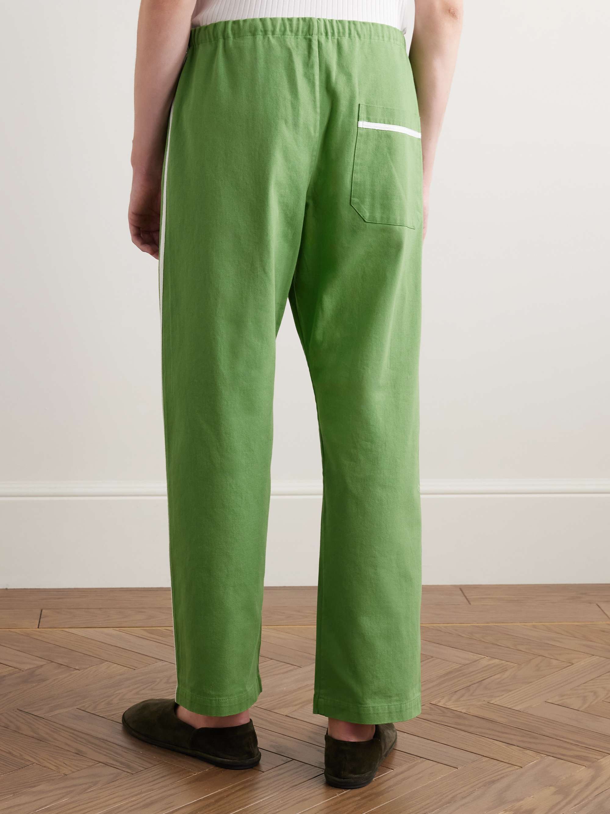 Straight-Leg Striped Cotton-Twill Drawstring Trousers view