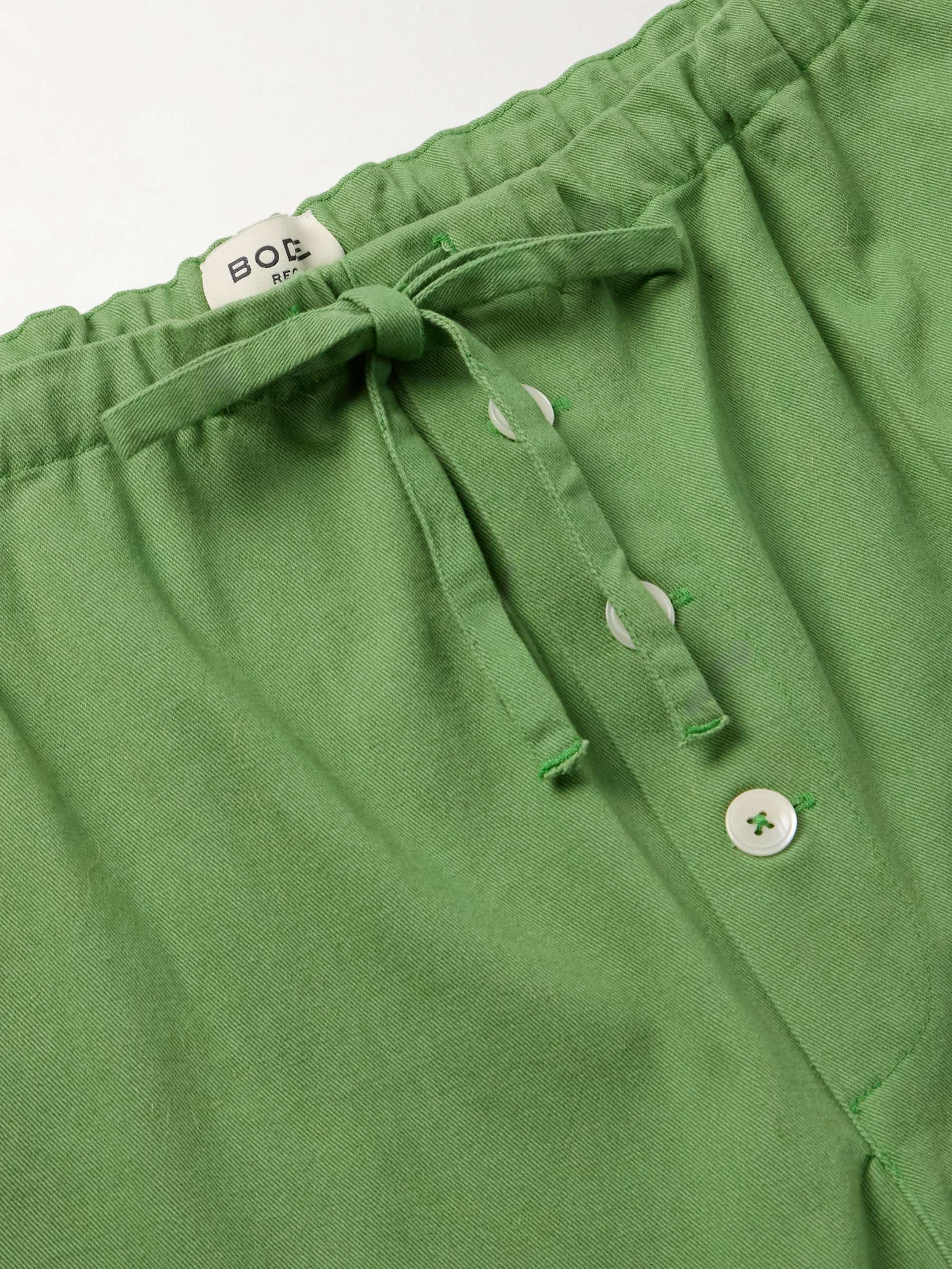 Straight-Leg Striped Cotton-Twill Drawstring Trousers view