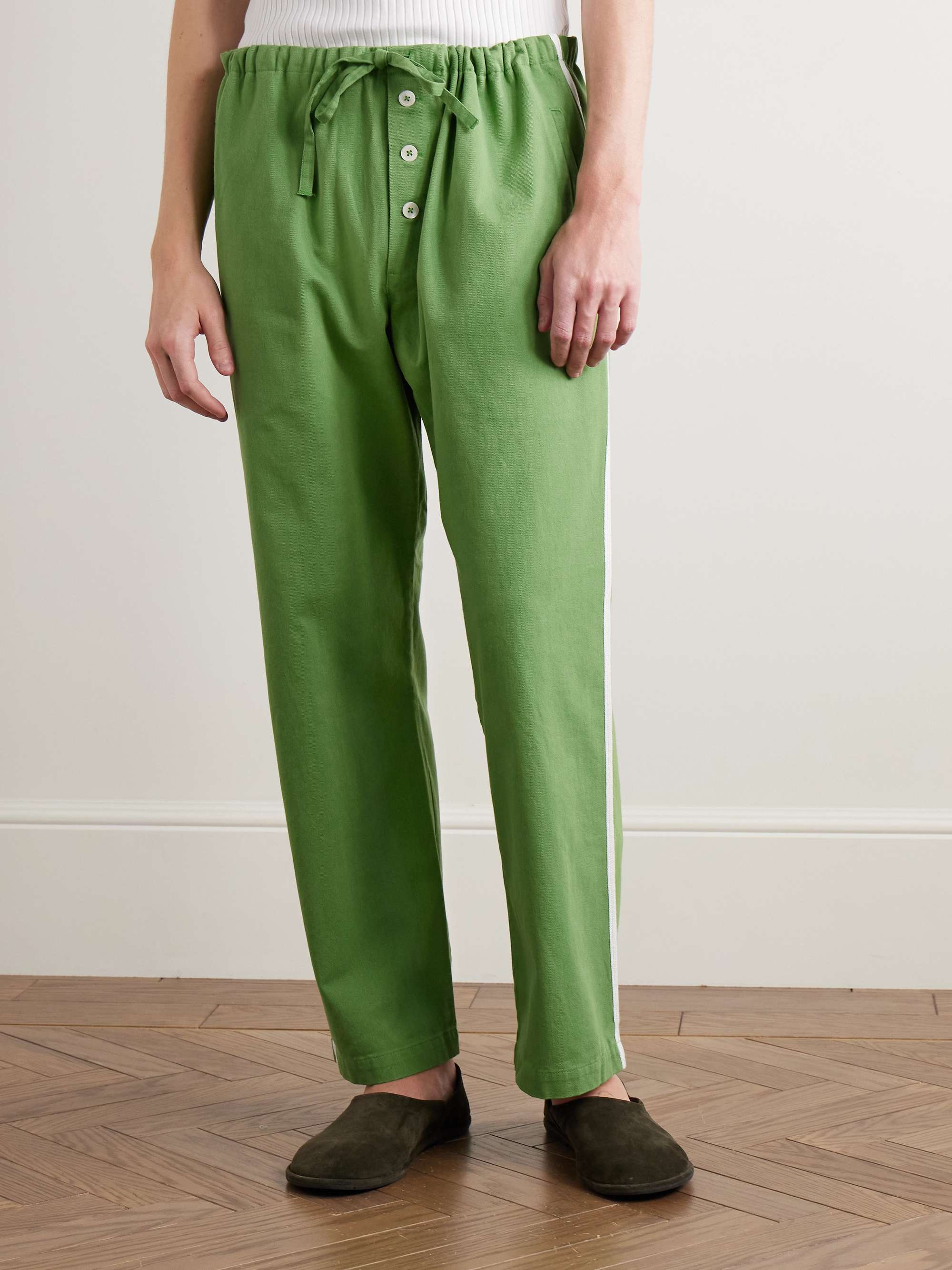 Straight-Leg Striped Cotton-Twill Drawstring Trousers view