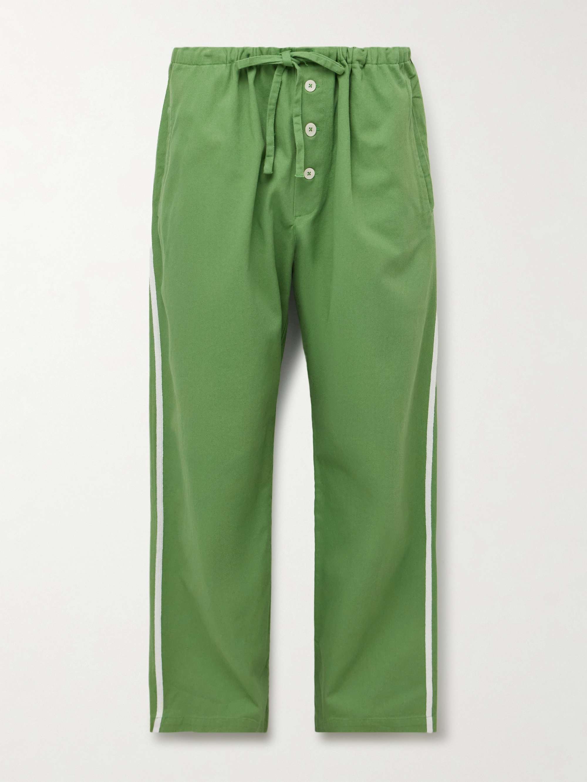 Straight-Leg Striped Cotton-Twill Drawstring Trousers view
