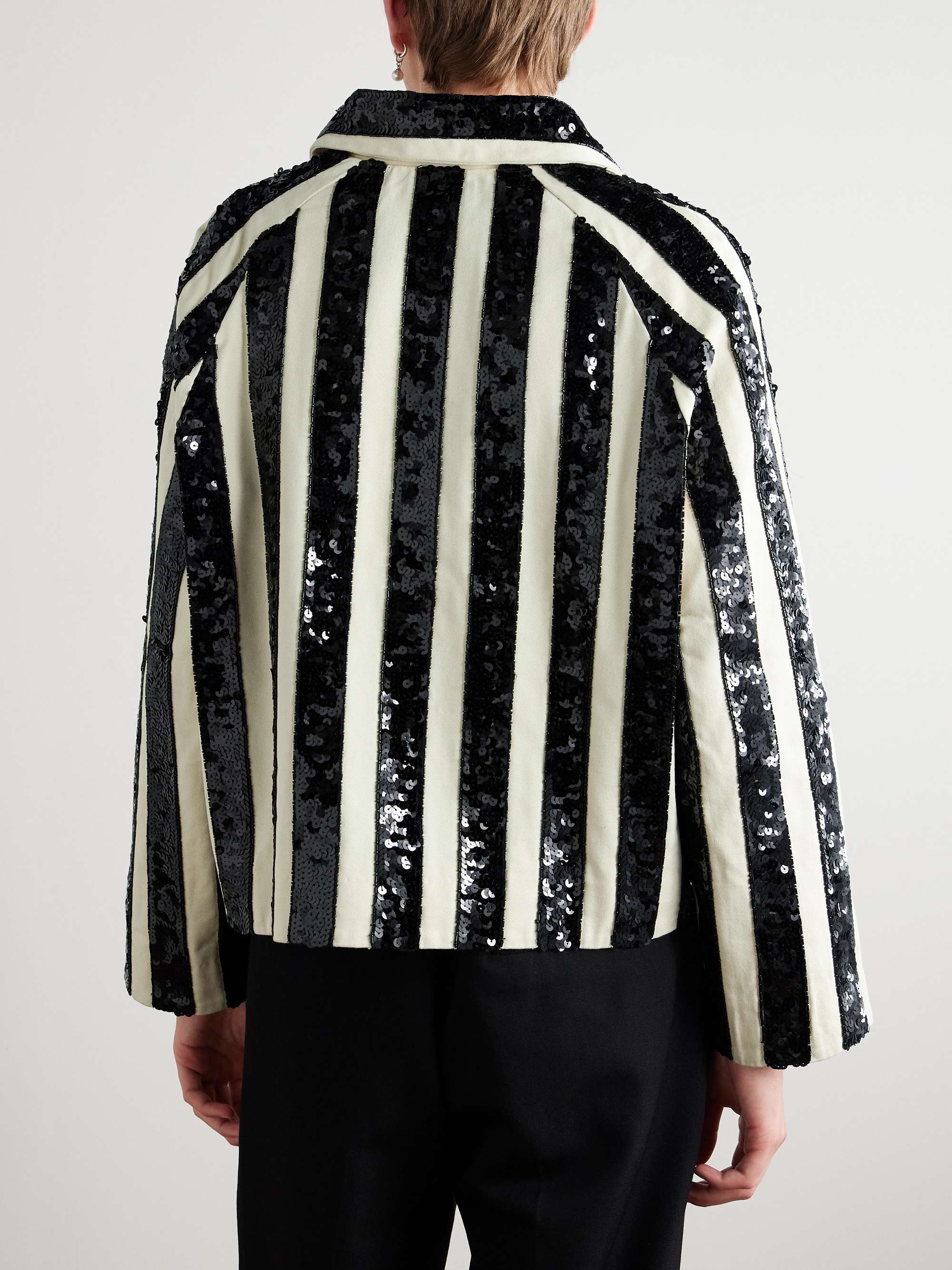 Cropped Sequinned Striped Woven Jacket view