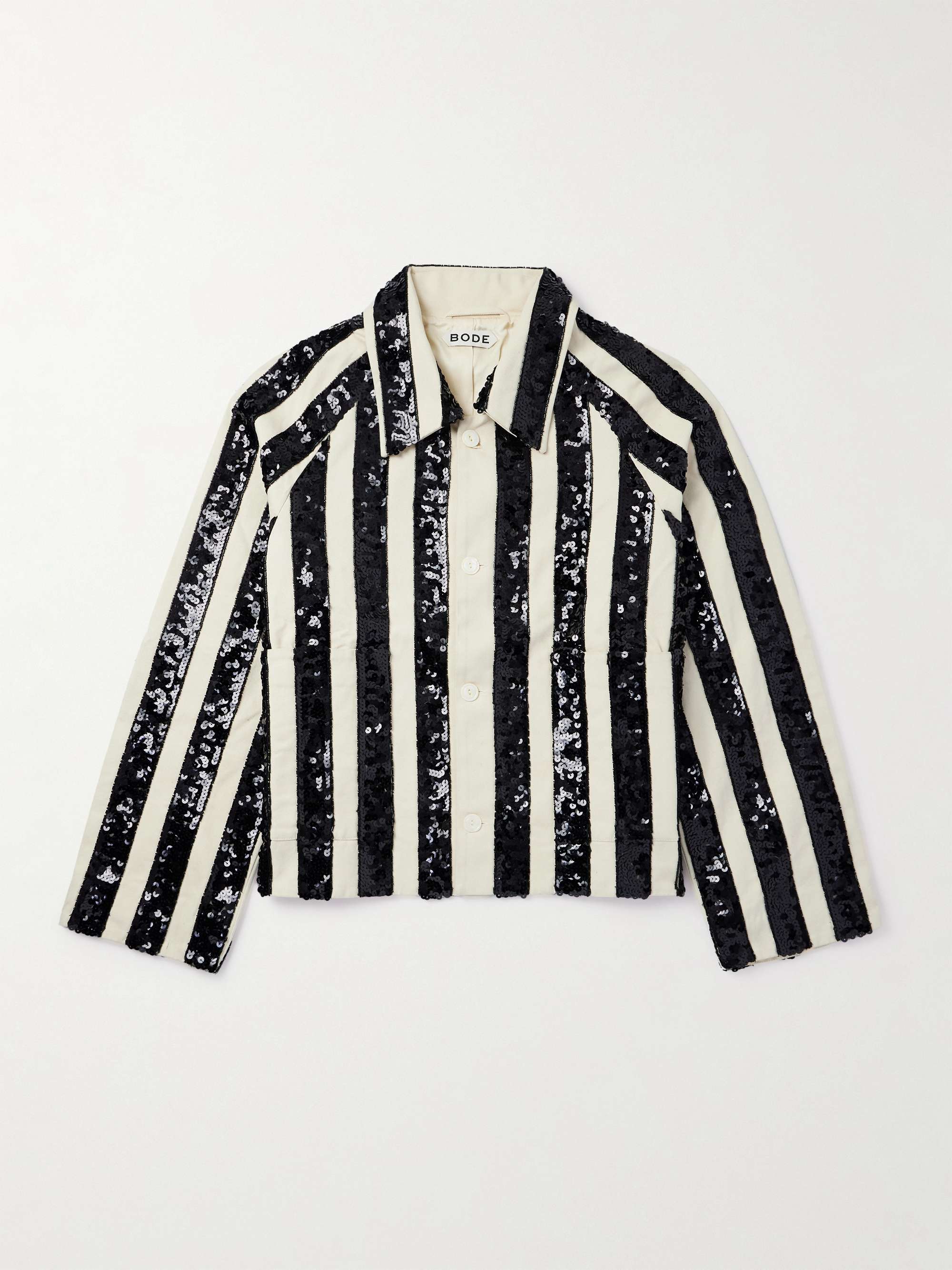 Cropped Sequinned Striped Woven Jacket view