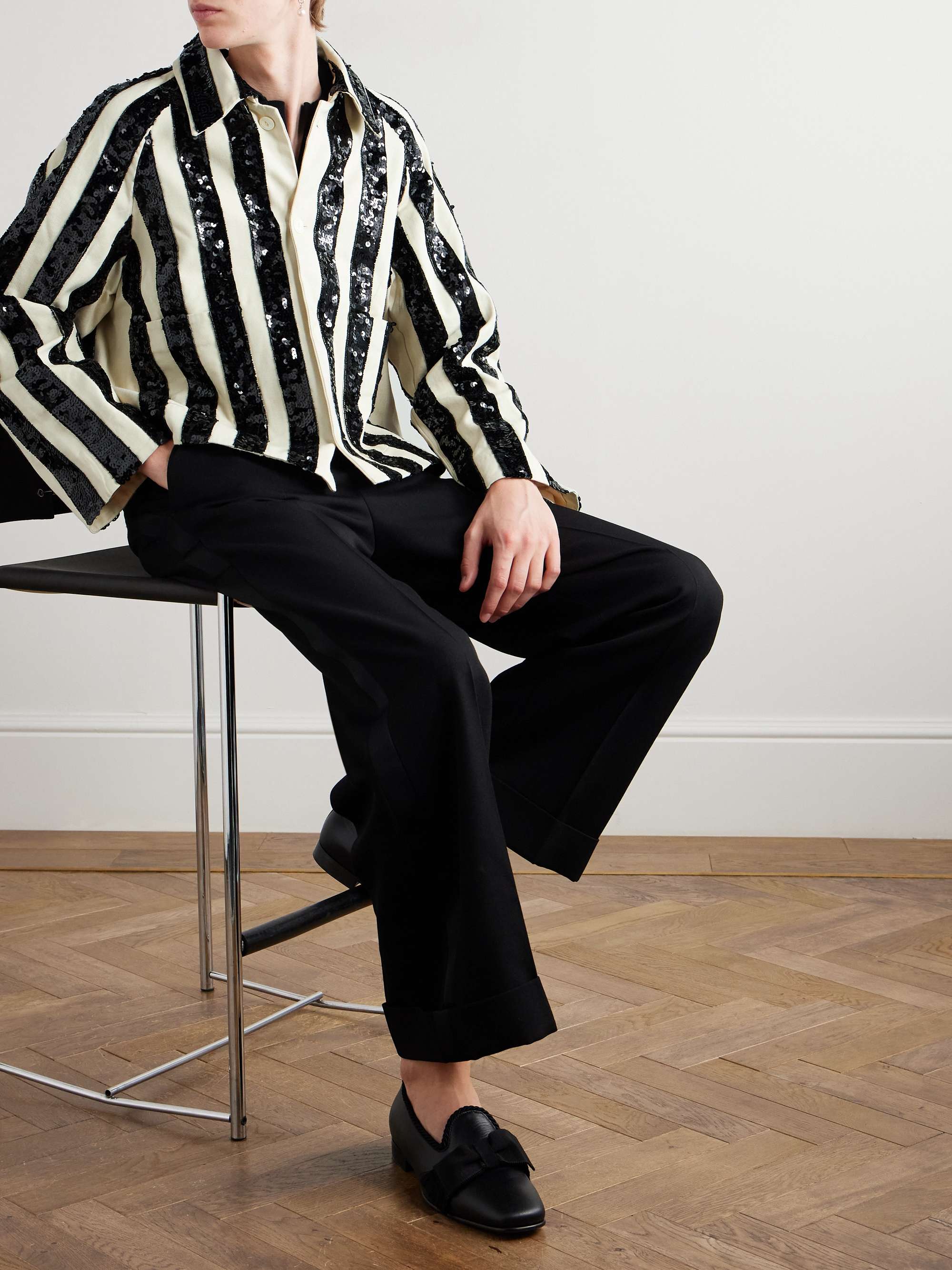 Cropped Sequinned Striped Woven Jacket view