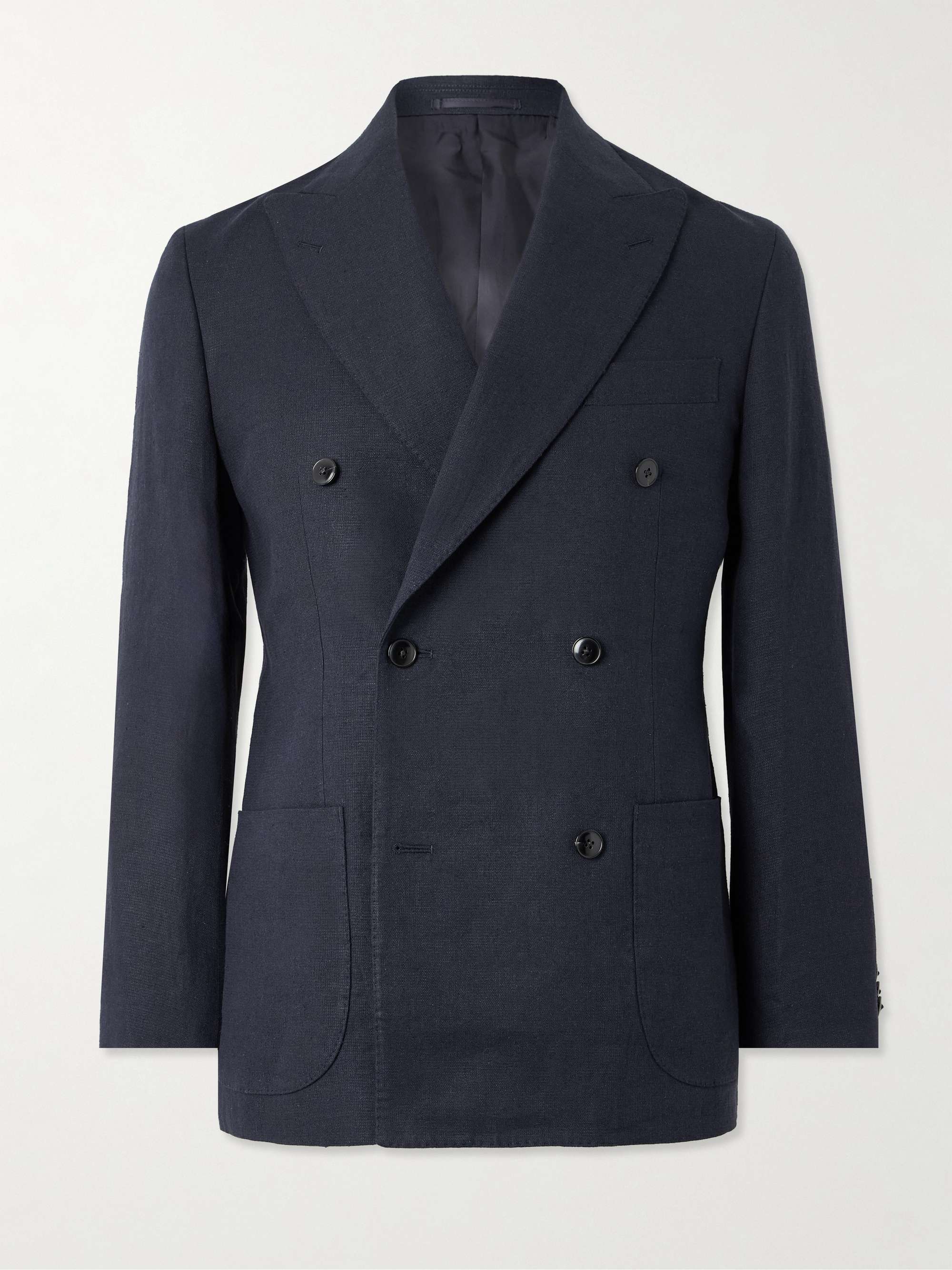 Double-Breasted Linen and Silk-Blend Blazer view
