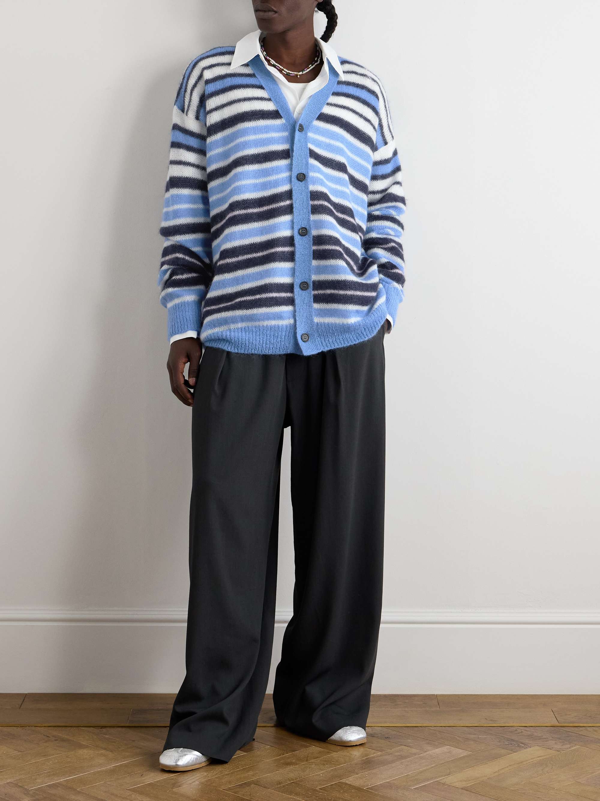 Logo-Embroidered Striped Mohair-Blend Cardigan view