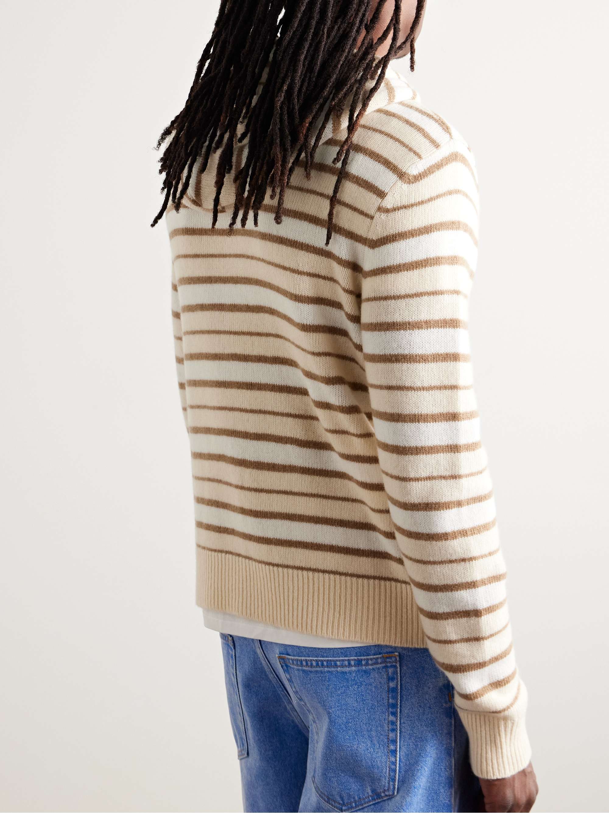 Embroidered Striped Virgin Wool and Cashmere-Blend Zip-Up Hoodie view