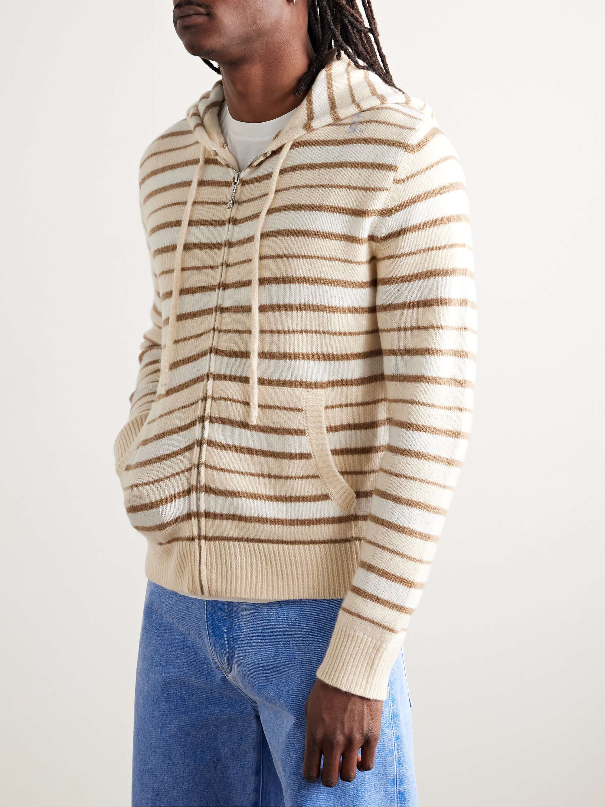 Embroidered Striped Virgin Wool and Cashmere-Blend Zip-Up Hoodie view
