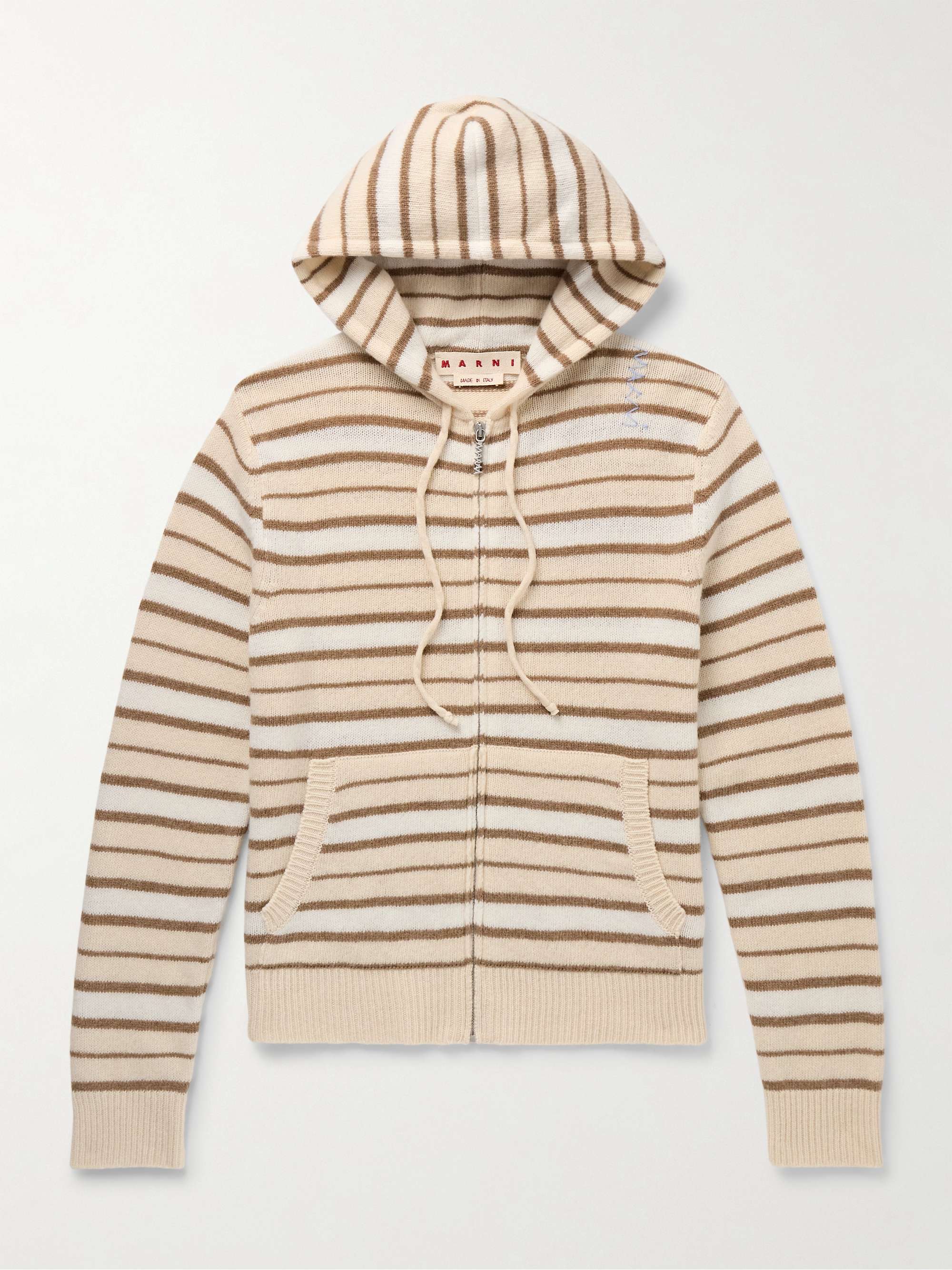 Embroidered Striped Virgin Wool and Cashmere-Blend Zip-Up Hoodie view