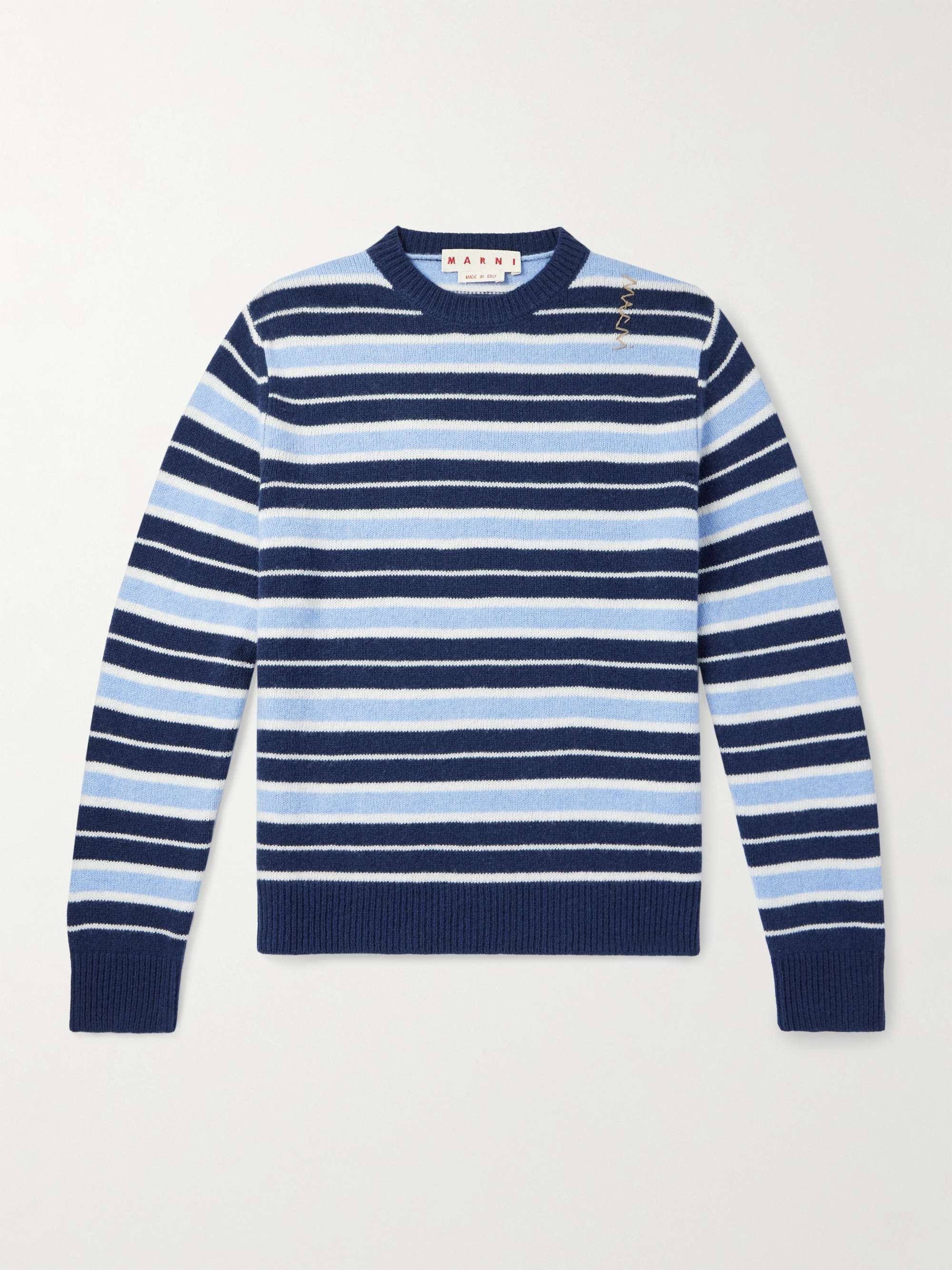Logo-Embroidered Striped Wool and Cashmere-Blend Sweater view
