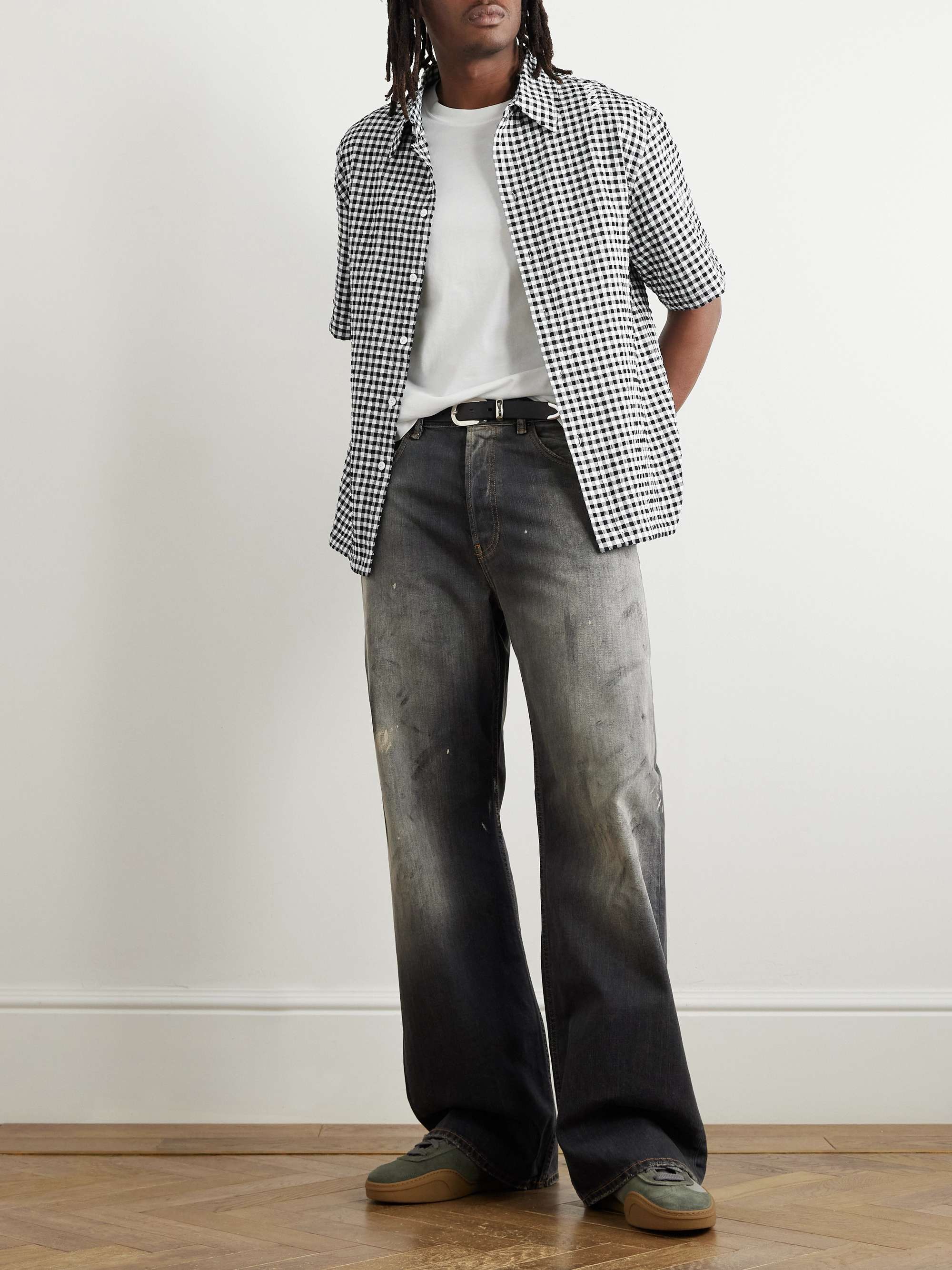 Logo-Embroidered Checked Seersucker Shirt view
