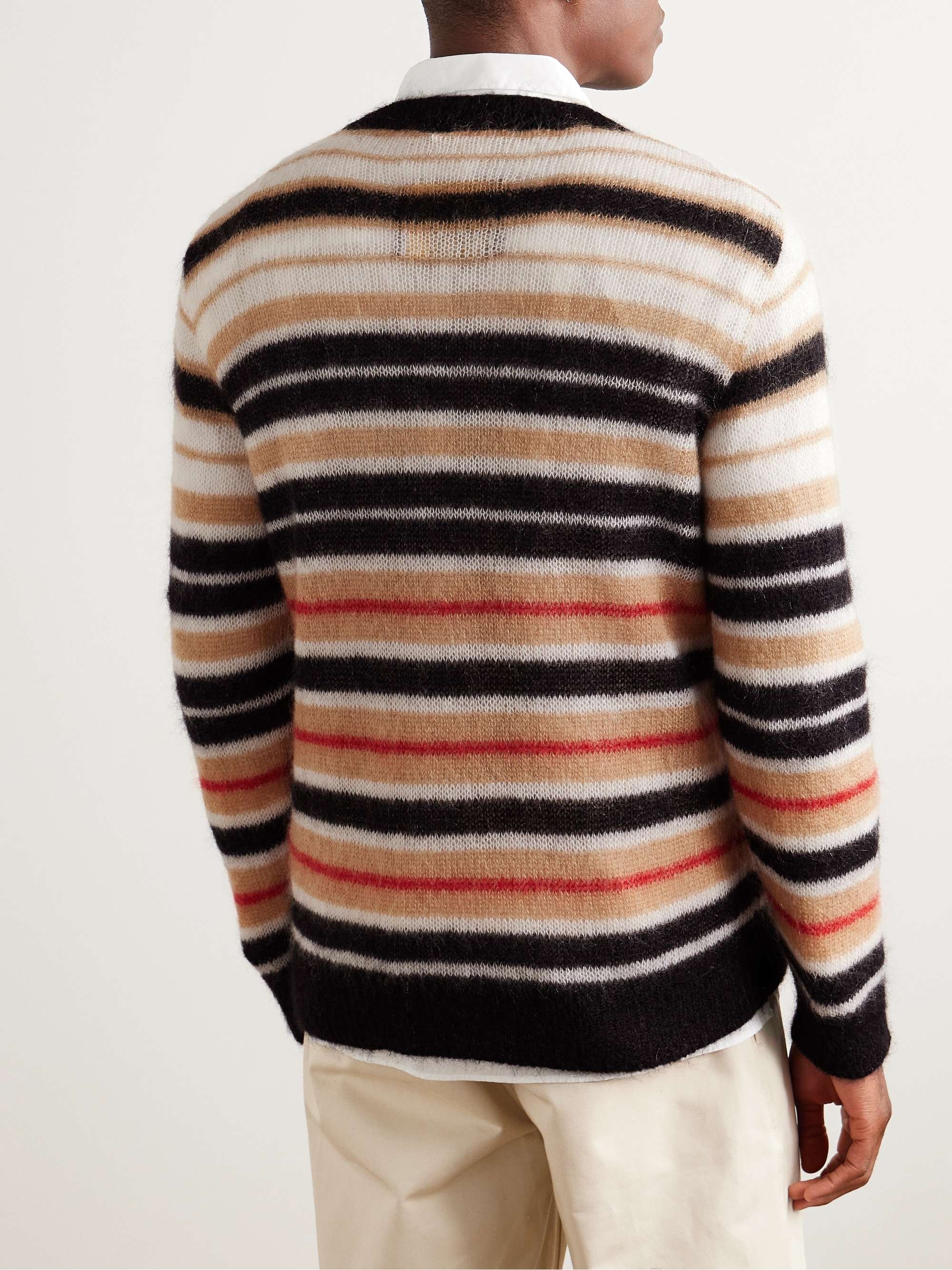 Logo-Embroidered Striped Brushed Mohair-Blend Sweater view