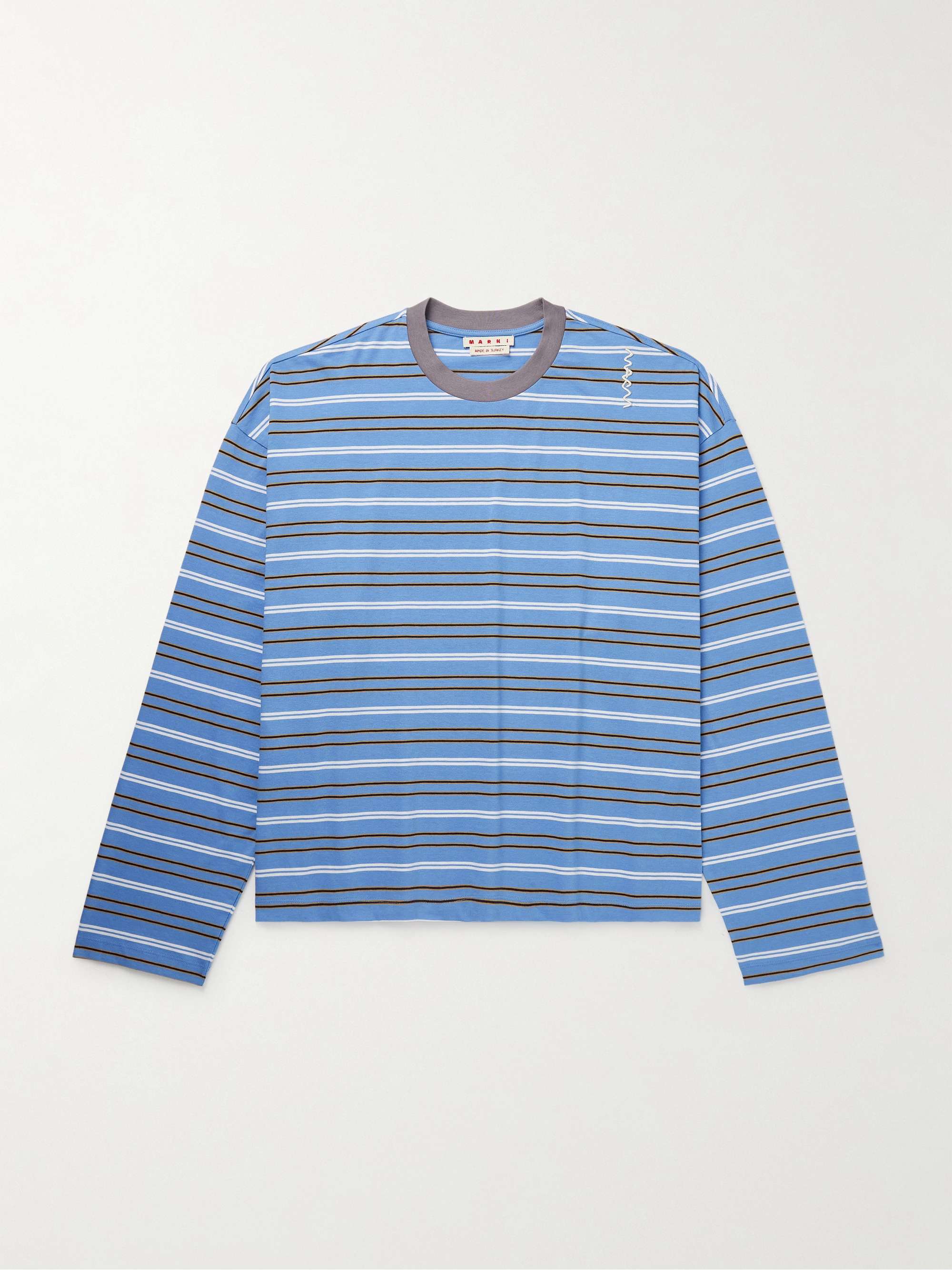 Oversized Logo-Embroidered Striped Cotton-Jersey T-Shirt view