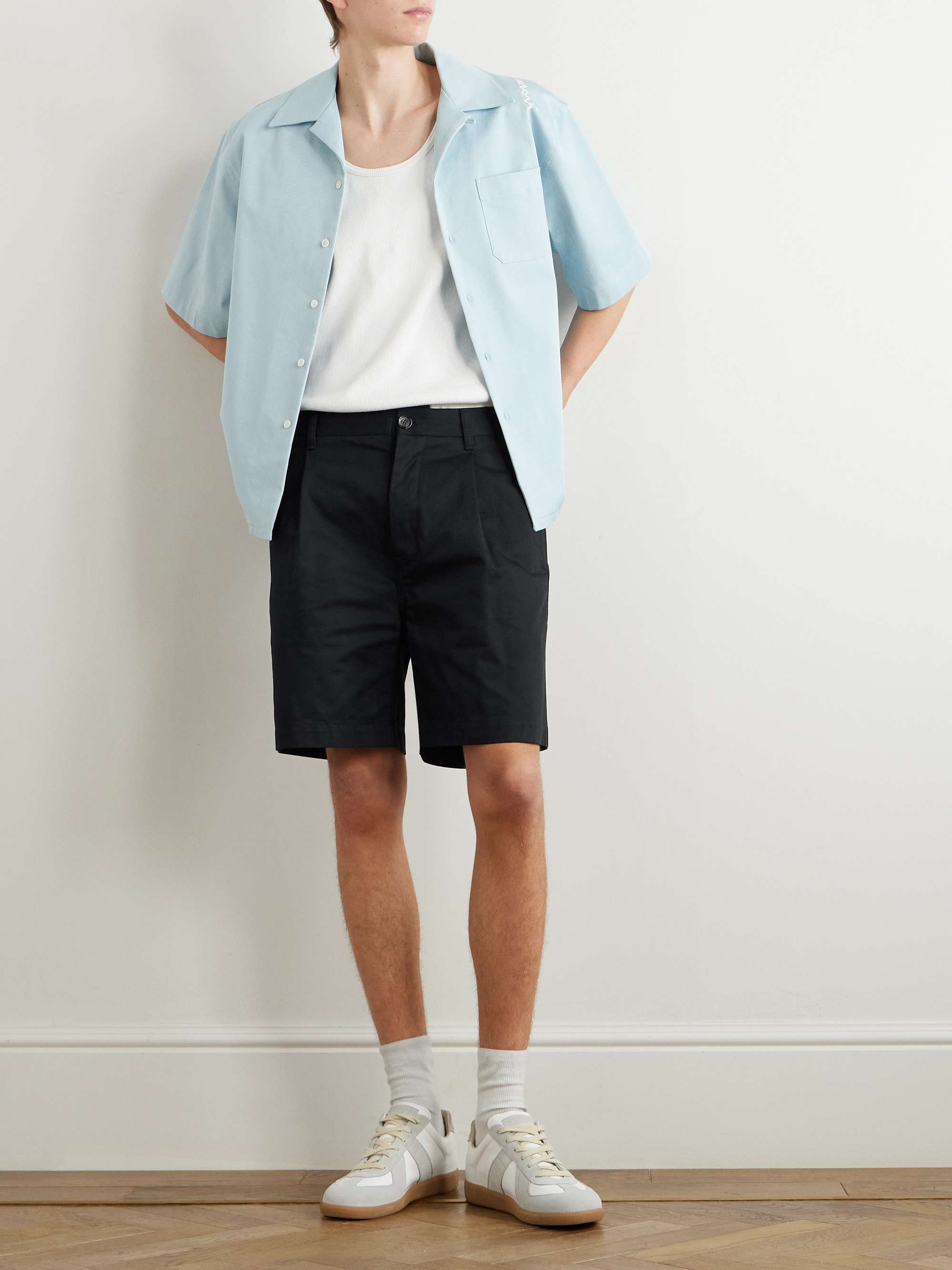 Wide-Leg Pleated Cotton-Gabardine Shorts view