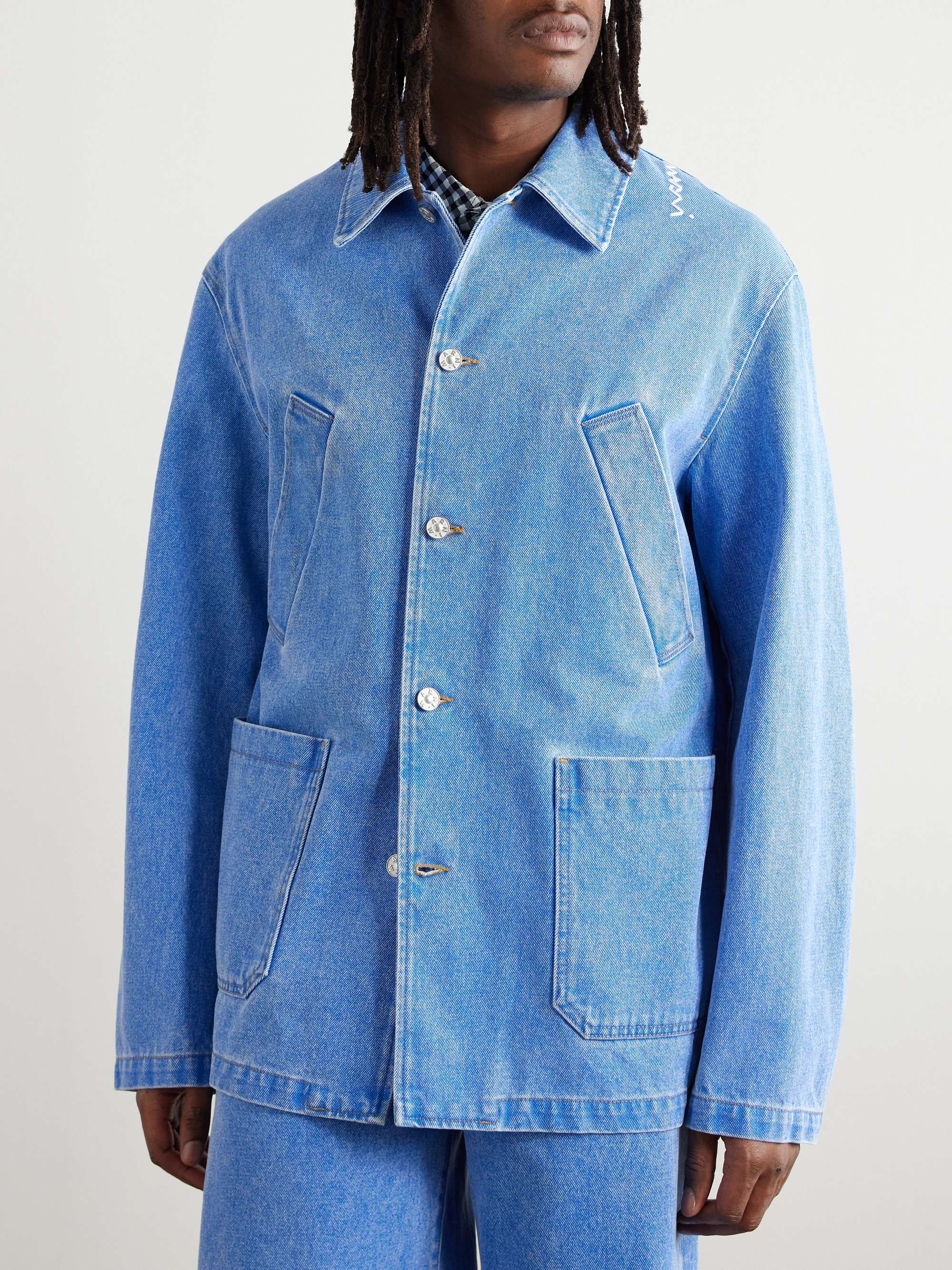 Logo-Embroidered Bleached Denim Jacket view