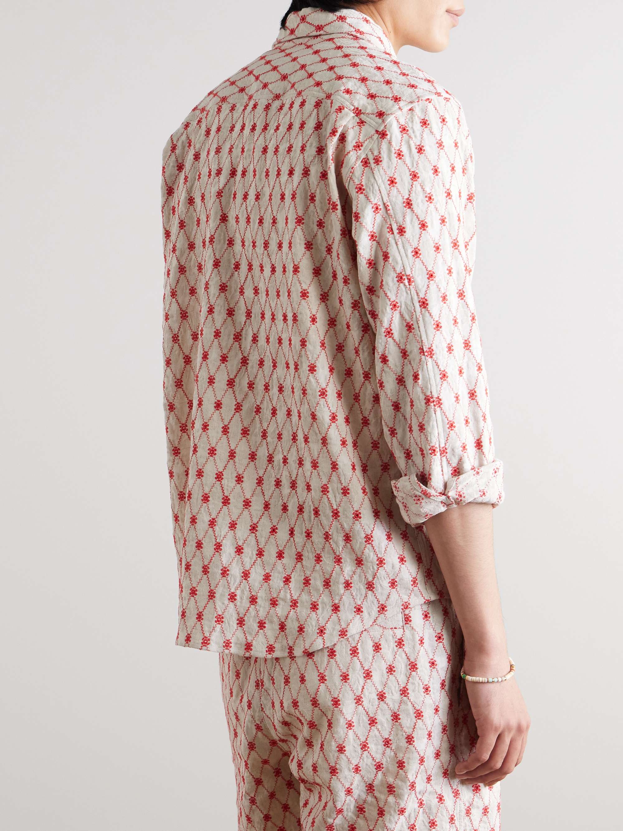 Barkley Embroidered Cotton and Linen-Blend Jacquard Shirt view