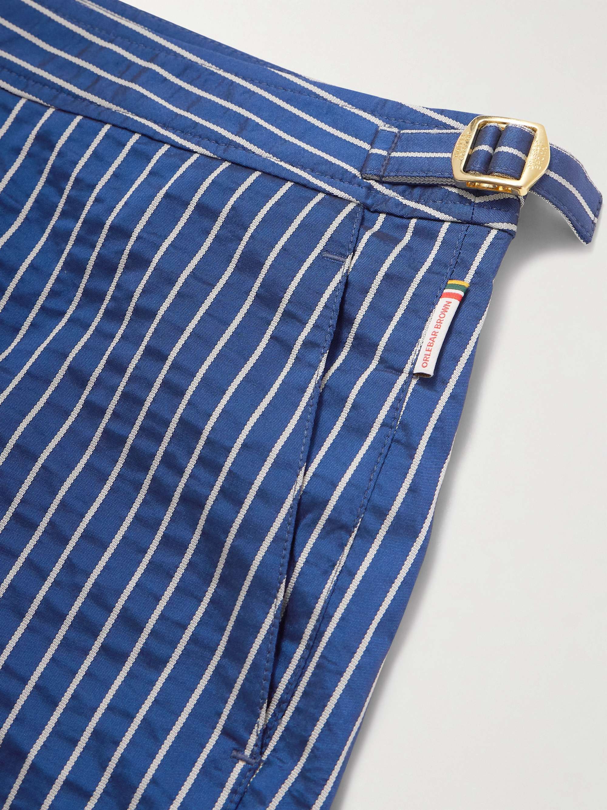 Bulldog Slim-Fit Mid-Length Striped Seersucker Swim Shorts view