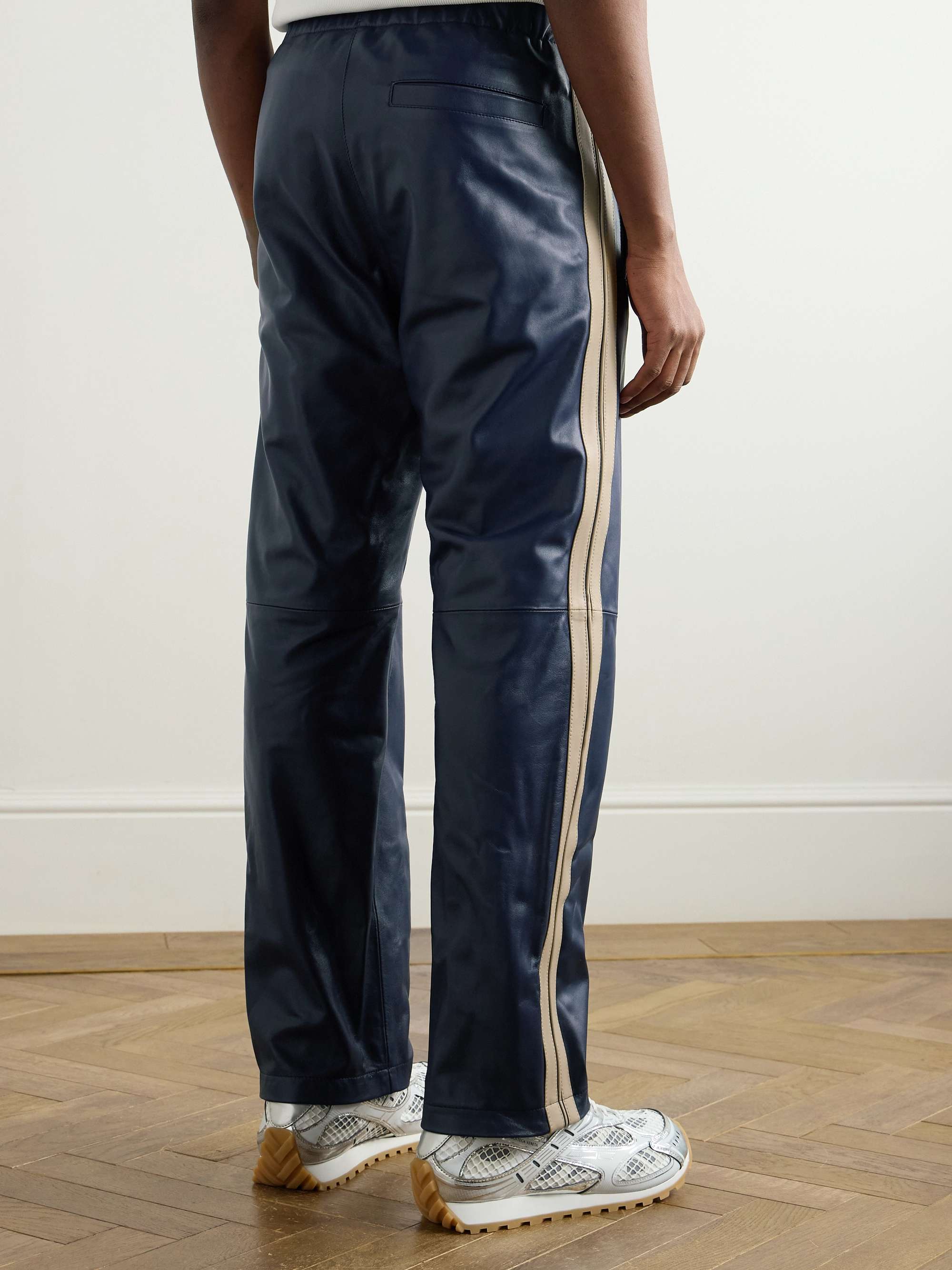 Straight-Leg Striped Leather Trousers view