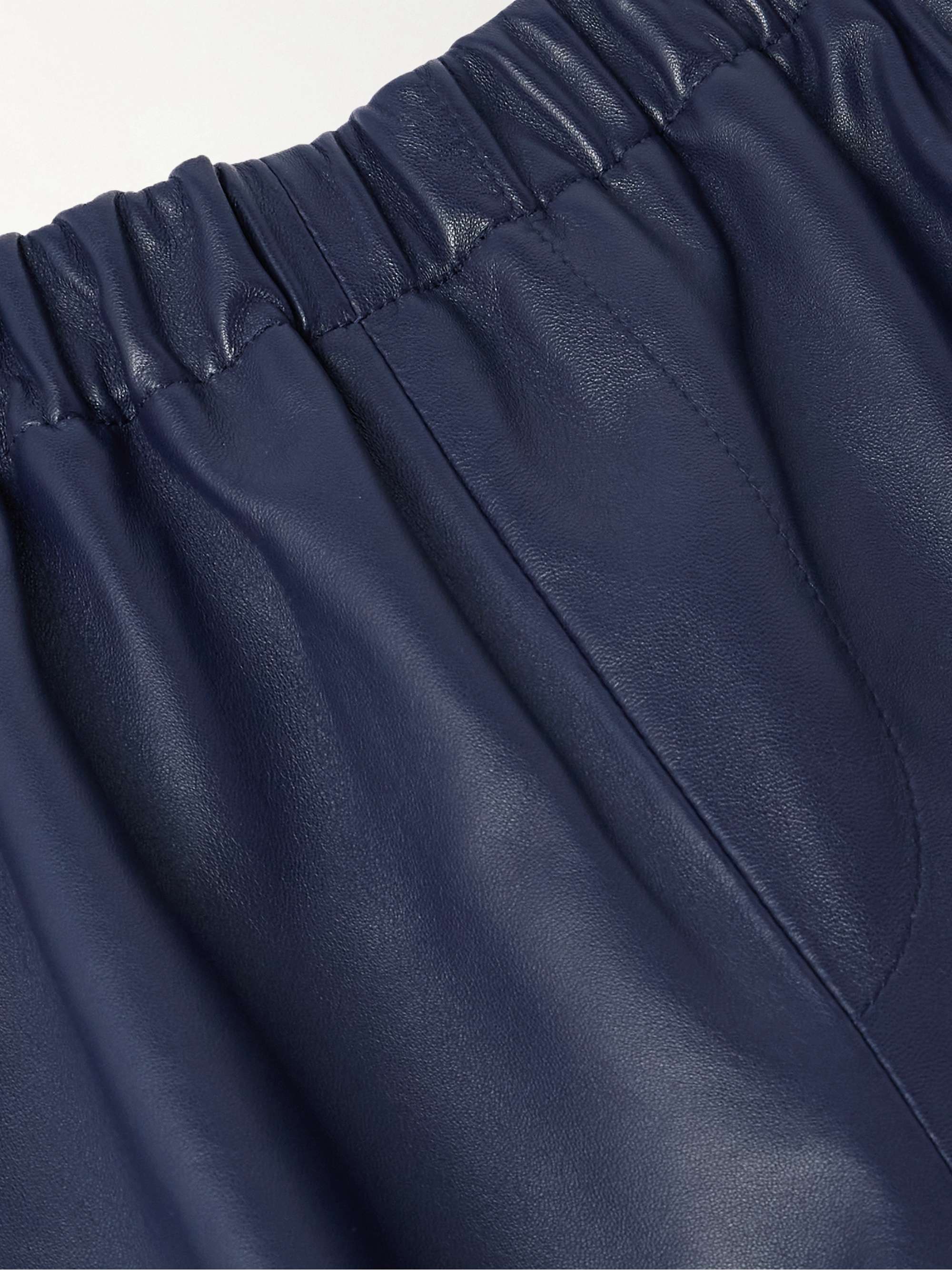 Straight-Leg Striped Leather Trousers view