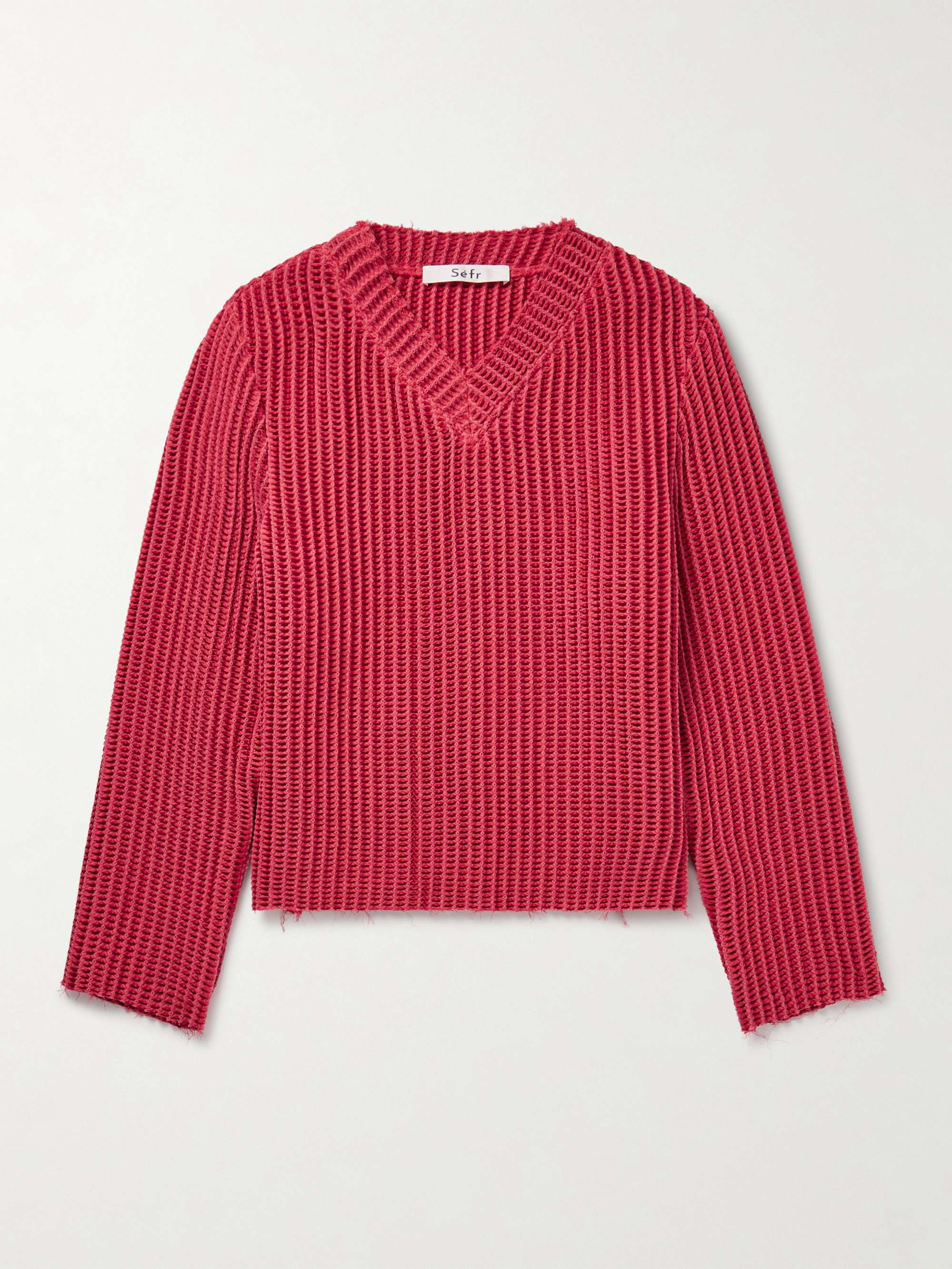 Agustin Distressed Waffle-Knit Cotton-Blend Sweater view