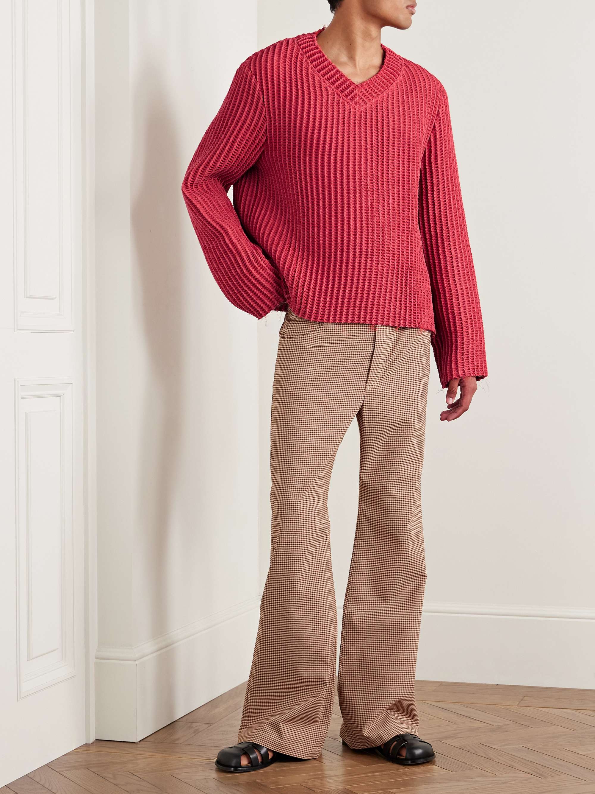 Agustin Distressed Waffle-Knit Cotton-Blend Sweater view