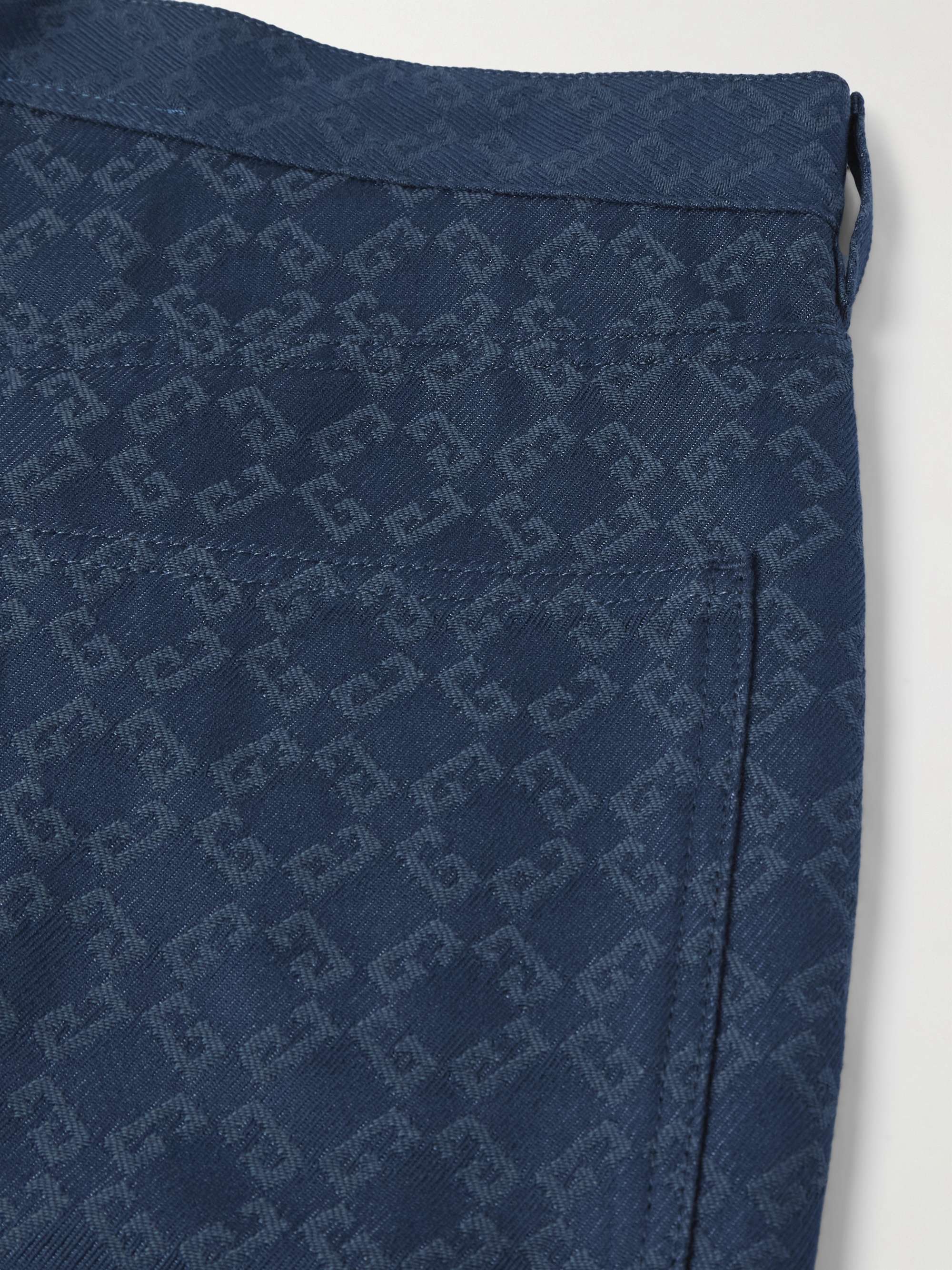 Straight-Leg Logo-Jacquard Cotton-Blend Trousers view