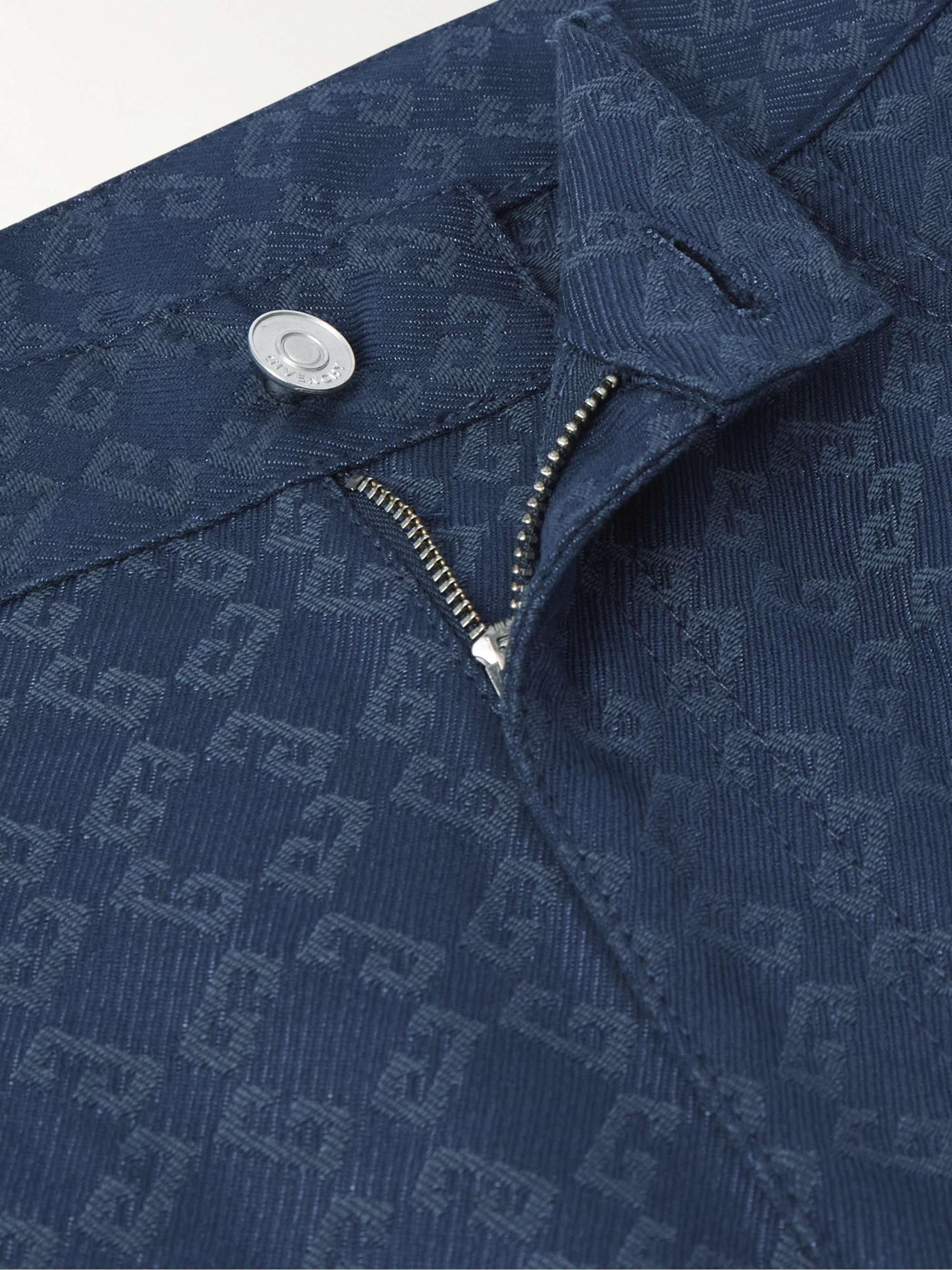 Straight-Leg Logo-Jacquard Cotton-Blend Trousers view